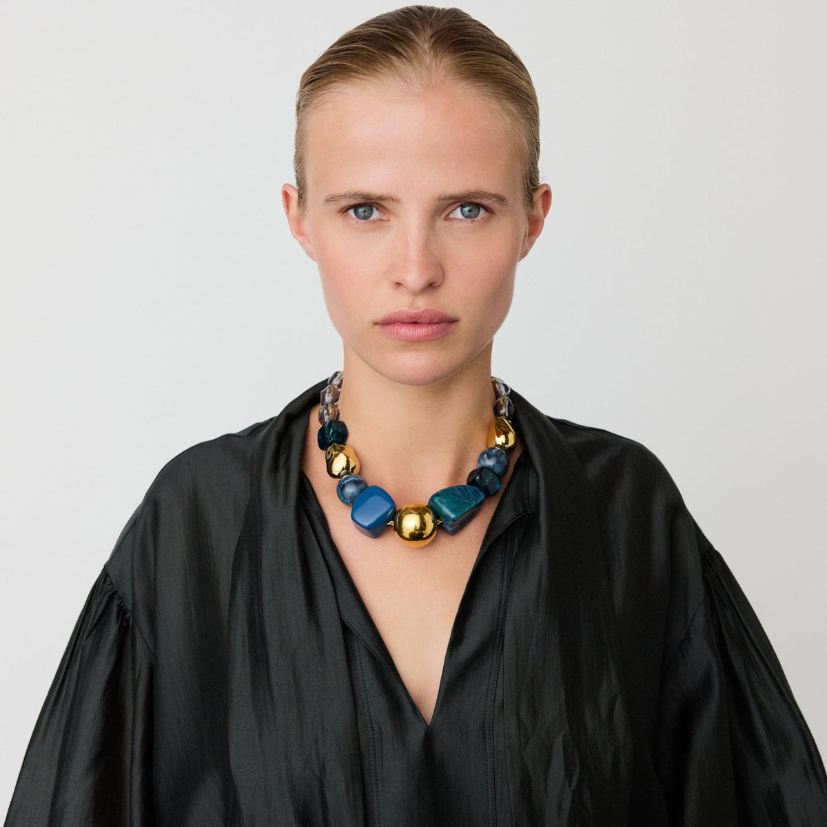 Vanessa Baroni Kette Cortina, teal marble, vergoldet