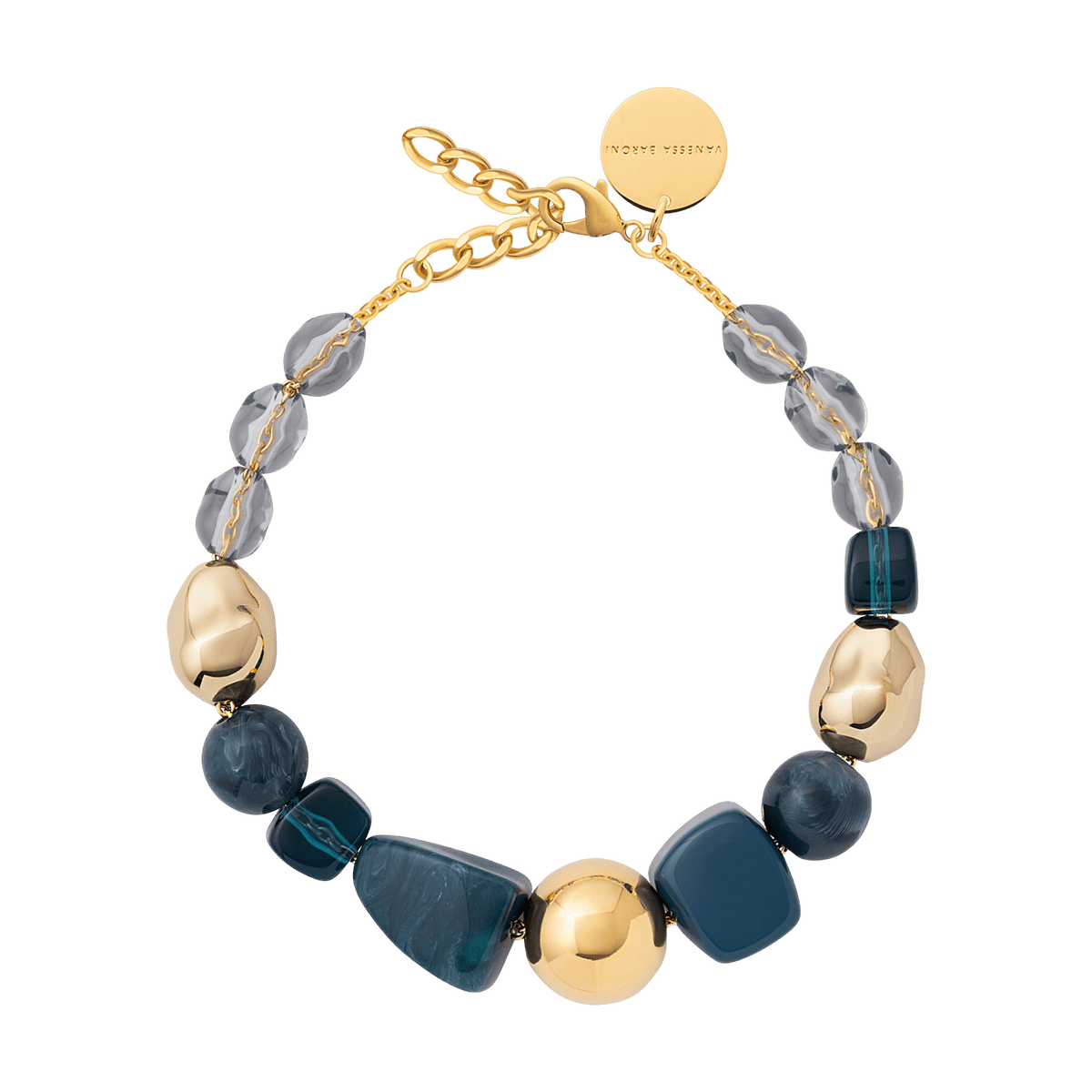 Vanessa Baroni Kette Cortina, teal marble, vergoldet