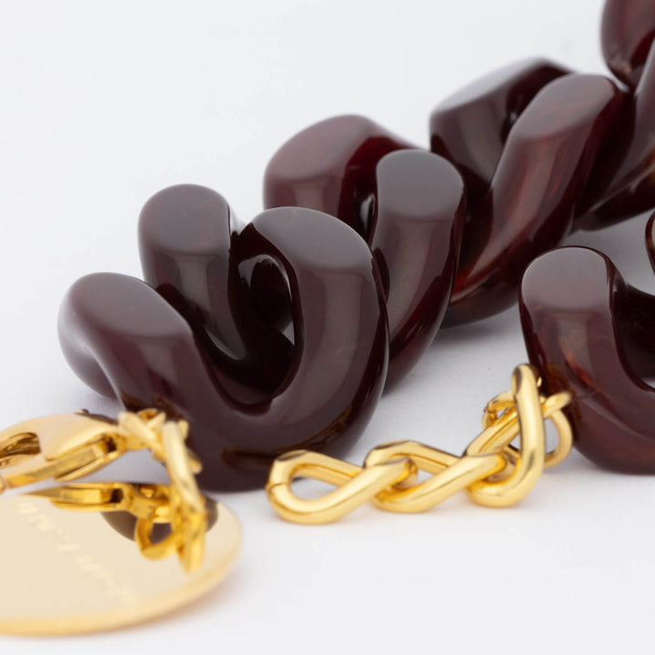 Vanessa Baroni Kette Flat Chain, bordeaux marble, vergoldet