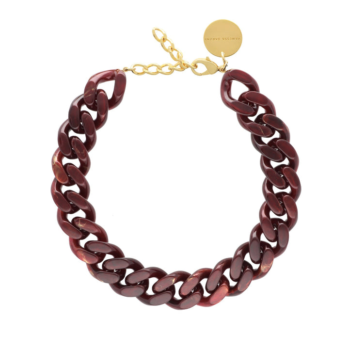 Vanessa Baroni Kette Flat Chain, bordeaux marble, vergoldet