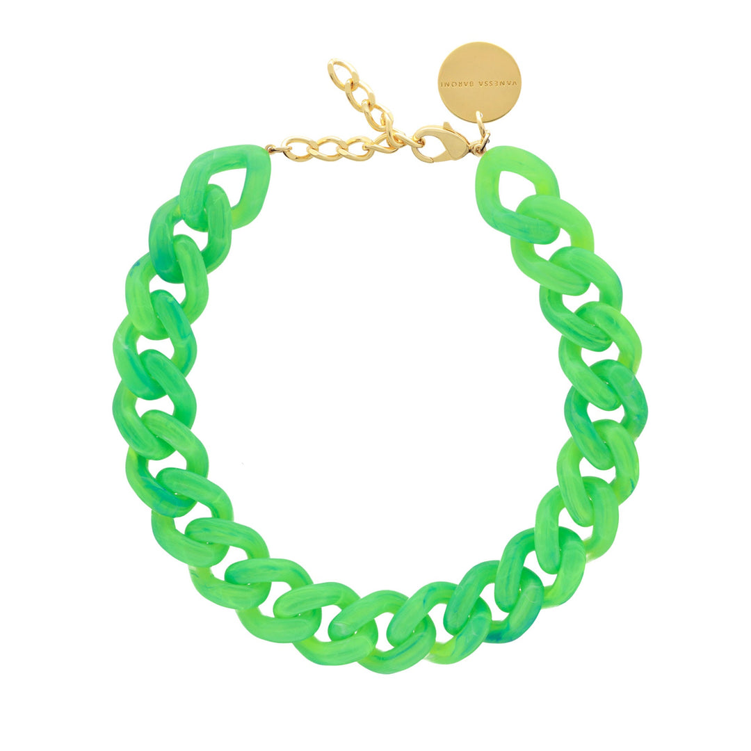 Vanessa Baroni Kette Flat Chain, neon green marble, vergoldet