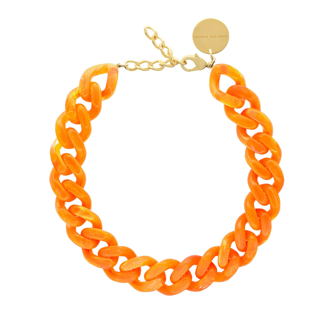 Vanessa Baroni Kette Flat Chain, neon orange marble, vergoldet