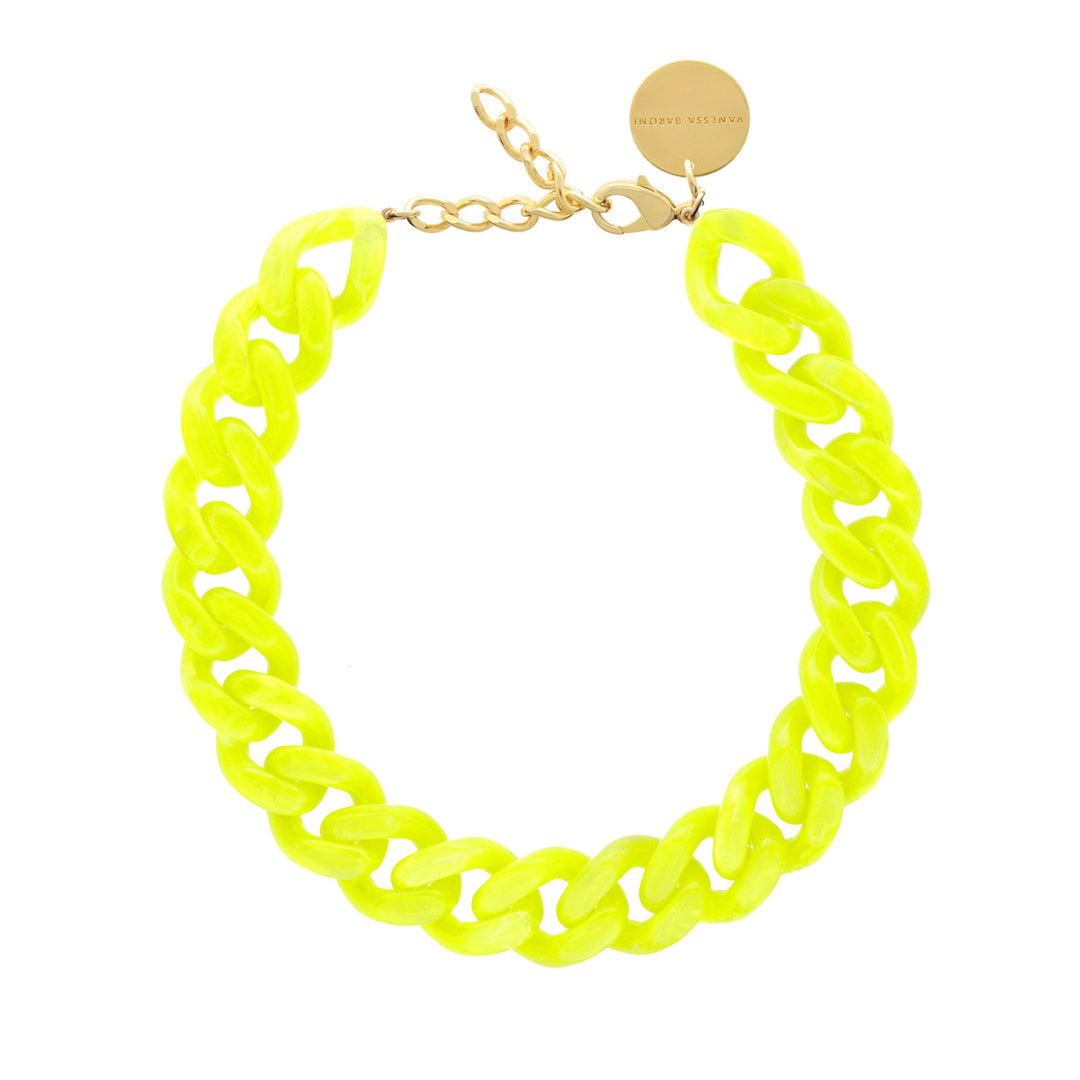 Vanessa Baroni Kette Flat Chain, neon yellow marble, vergoldet