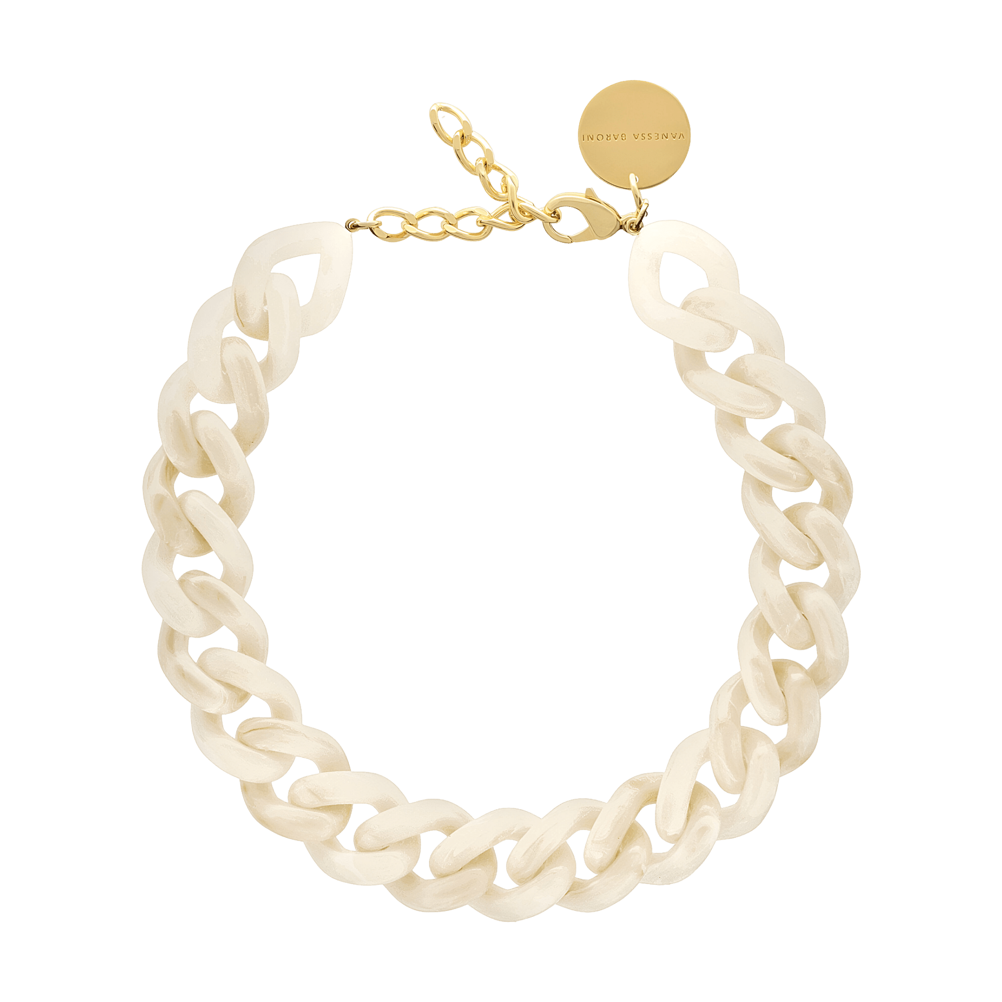 Vanessa Baroni Kette Flat Chain, pearl marble, vergoldet
