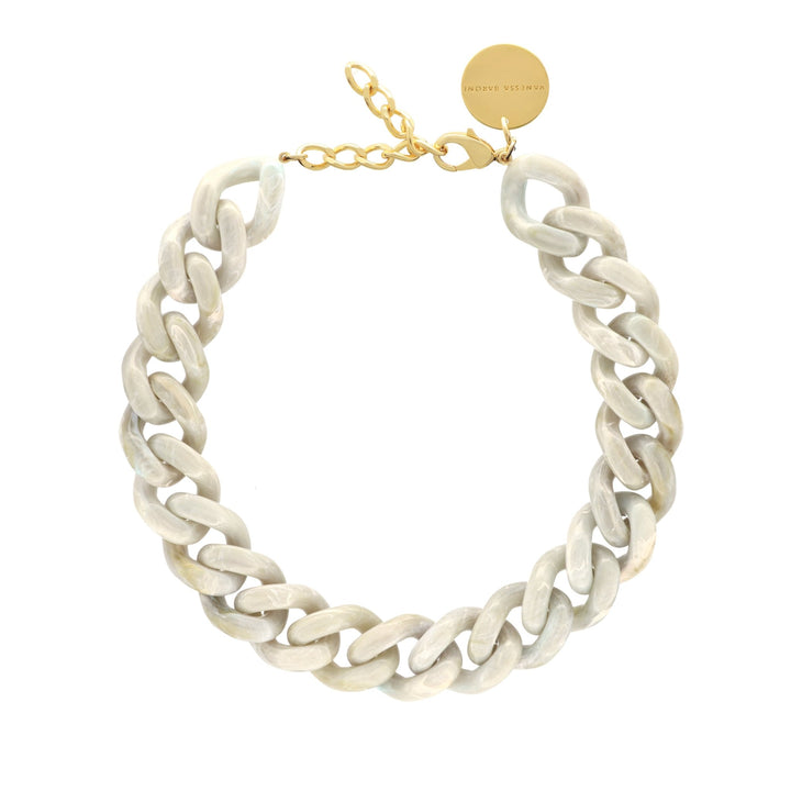 Vanessa Baroni Kette Flat Chain, snow green marble, vergoldet