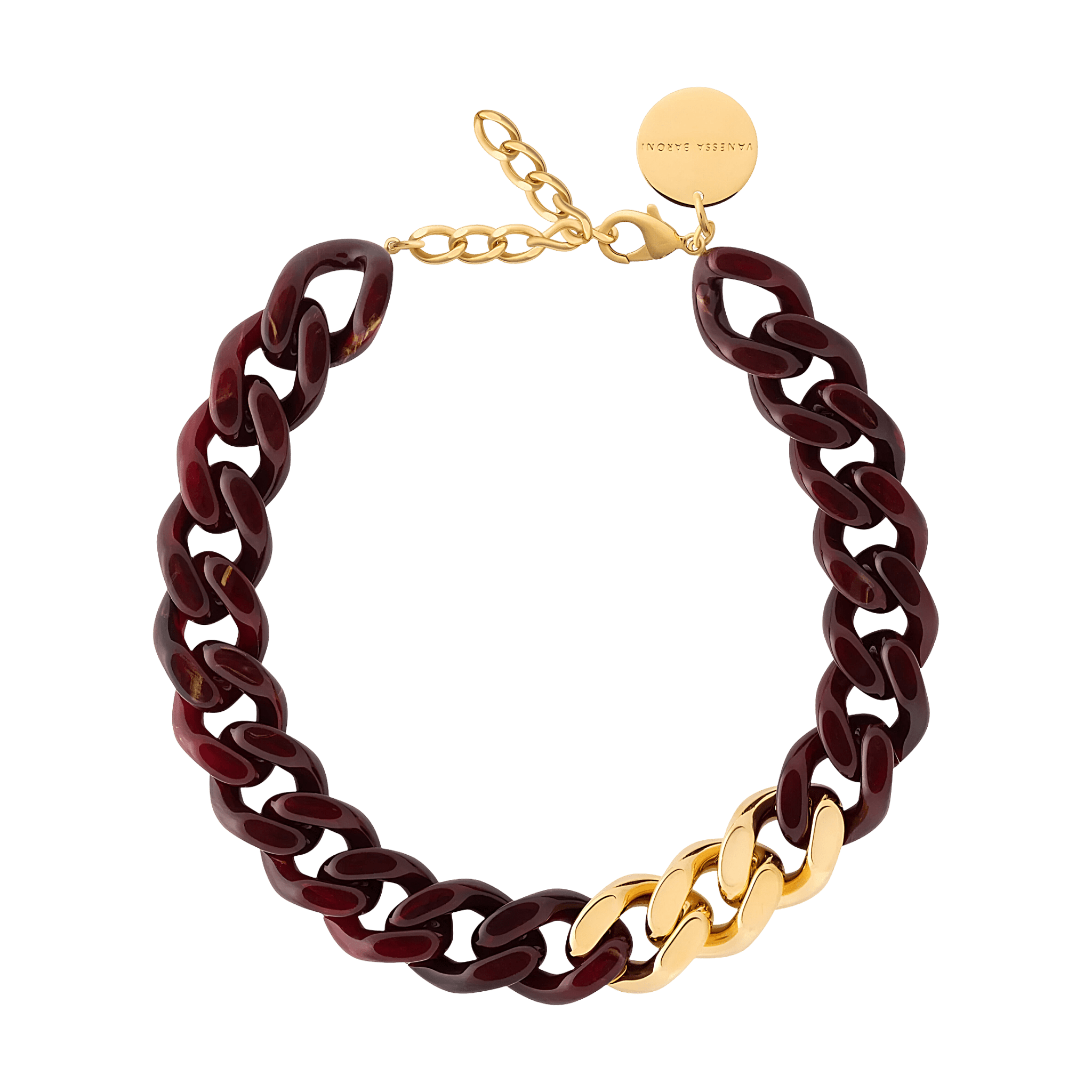 Vanessa Baroni Kette Flat Chain with gold, bordeaux marble, vergoldet
