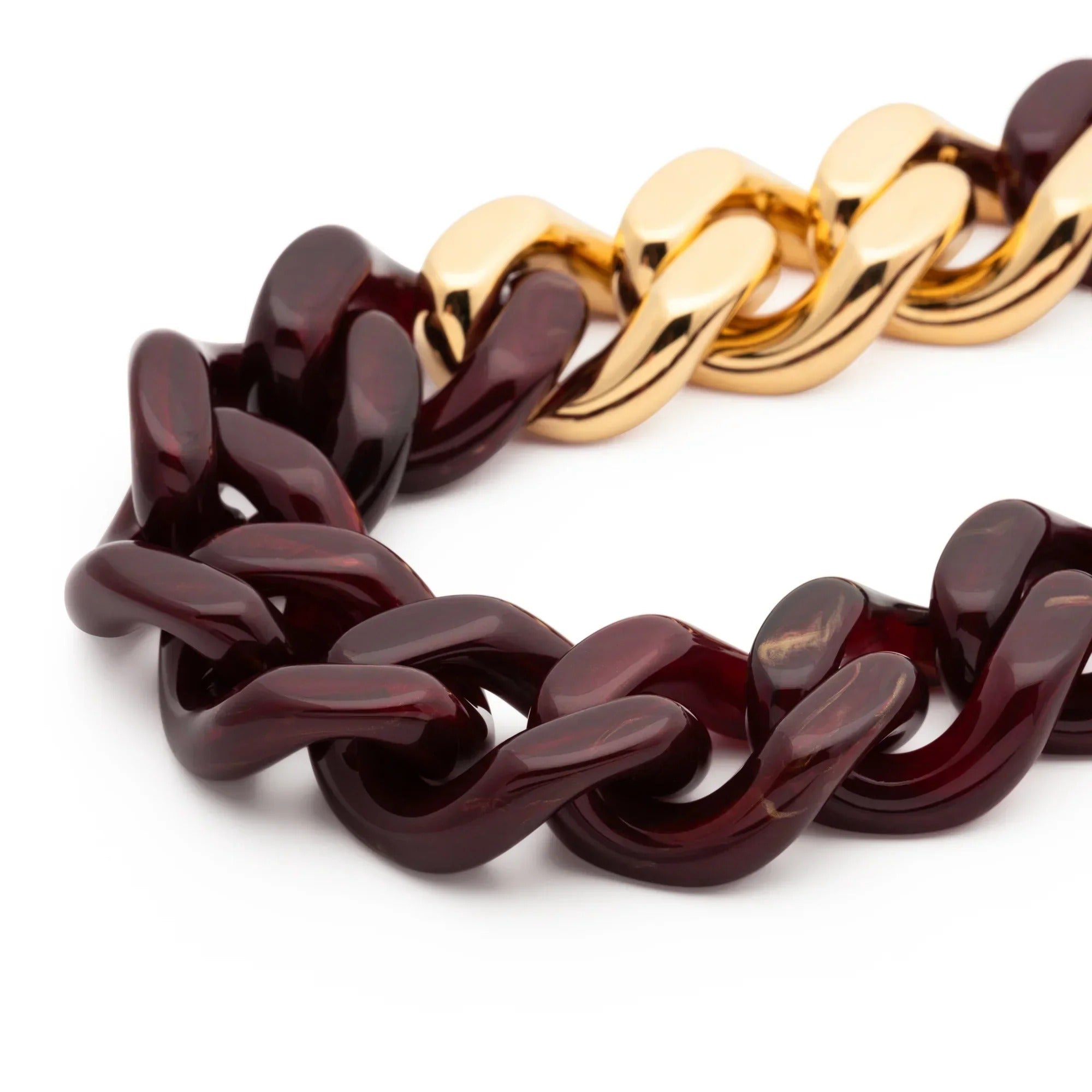 Vanessa Baroni Kette Flat Chain with gold, bordeaux marble, vergoldet