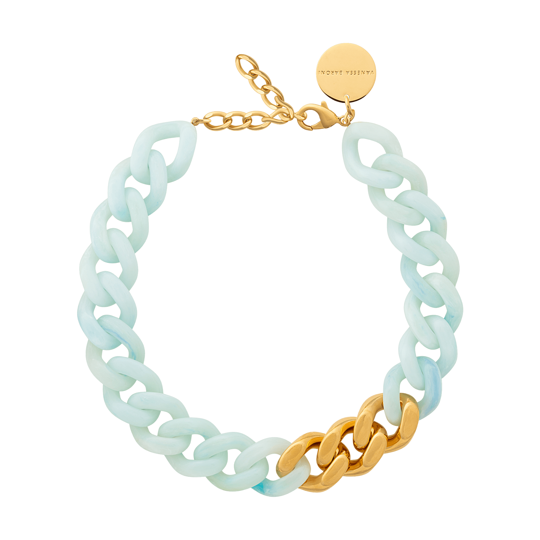 Vanessa Baroni Kette Flat Chain with gold, cloud marble, vergoldet