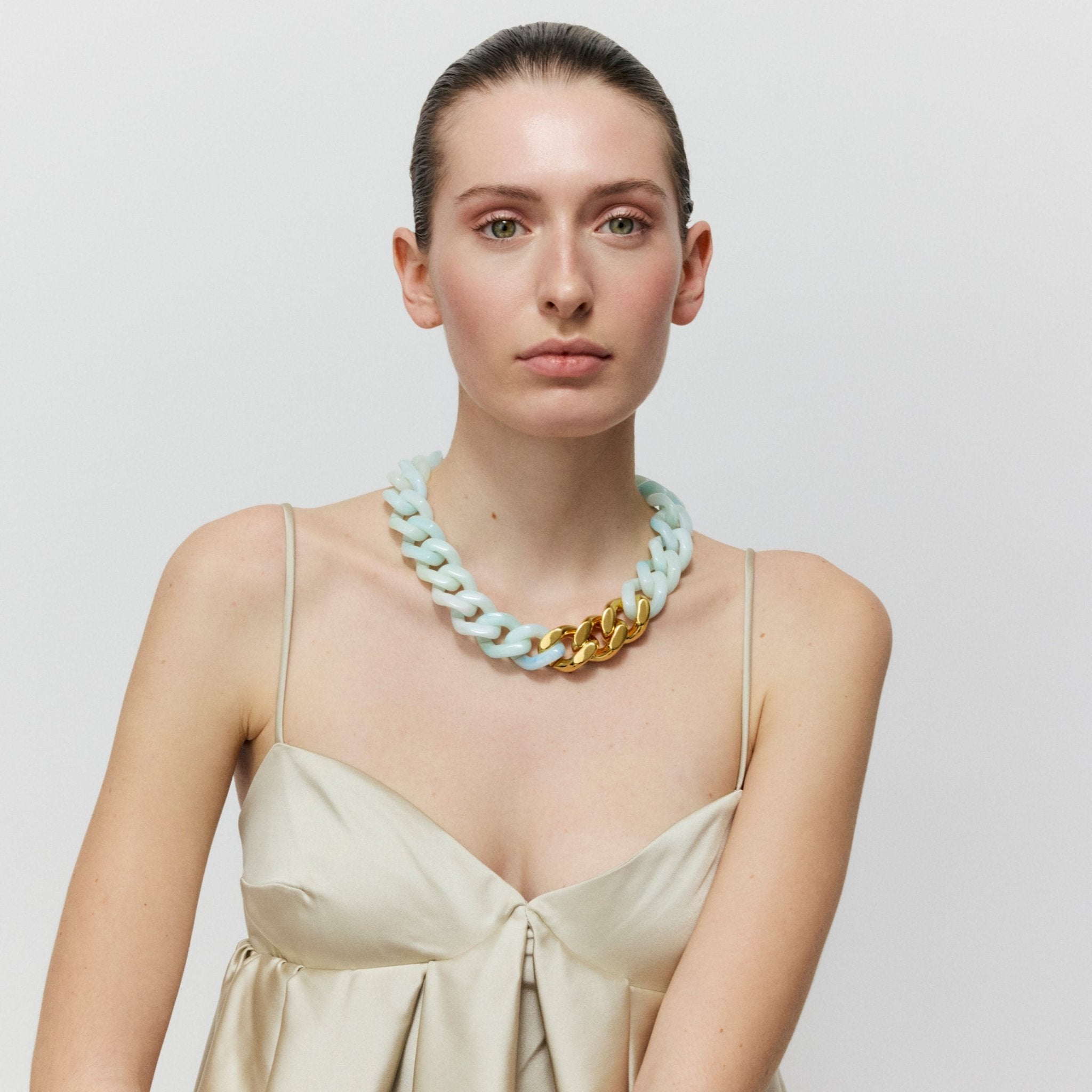 Vanessa Baroni Kette Flat Chain with gold, cloud marble, vergoldet