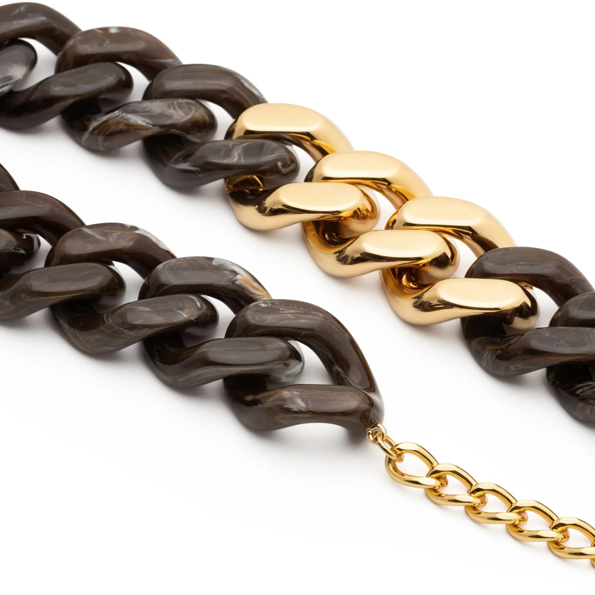 Vanessa Baroni Kette Flat Chain with gold, dark brown marble, vergoldet