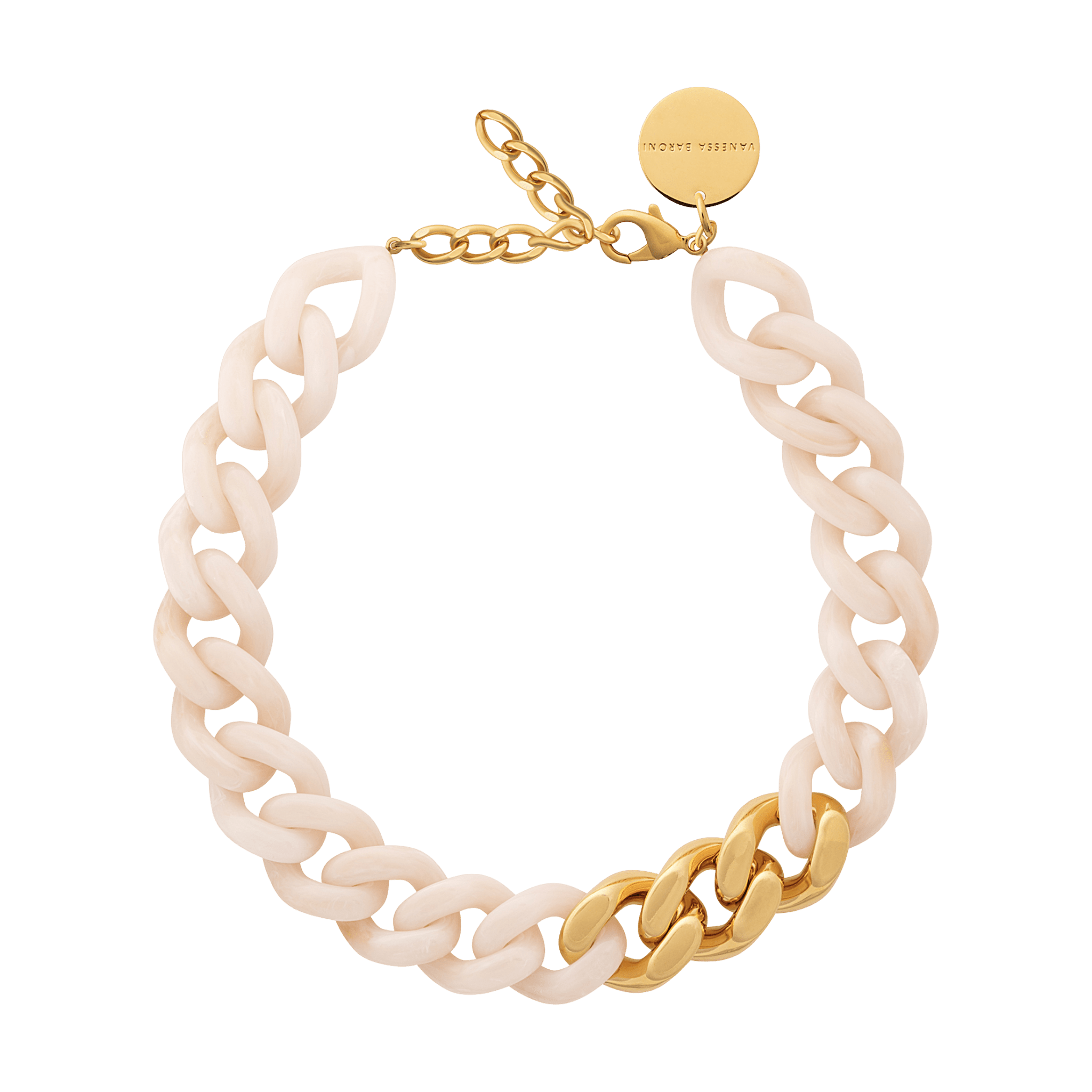 Vanessa Baroni Kette Flat Chain with gold, latte marble, vergoldet