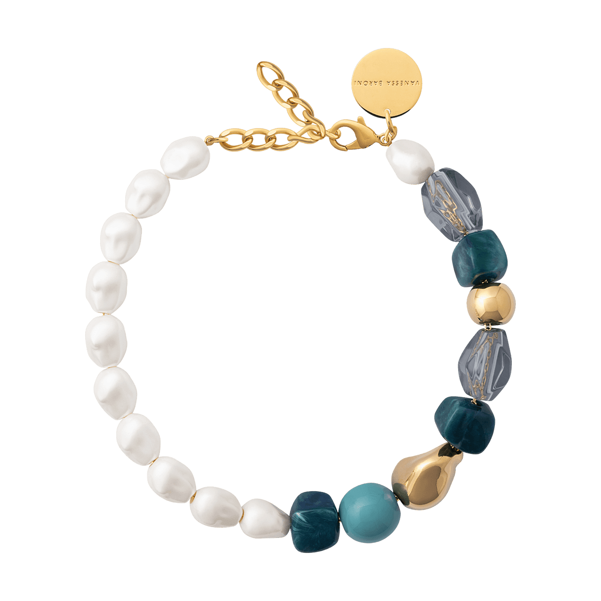 Vanessa Baroni Kette Ibiza, teal marble, vergoldet