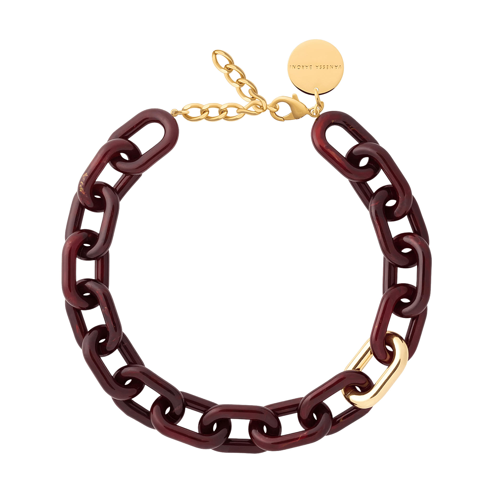 Vanessa Baroni Kette New Oval with gold, bordeaux marble, vergoldet