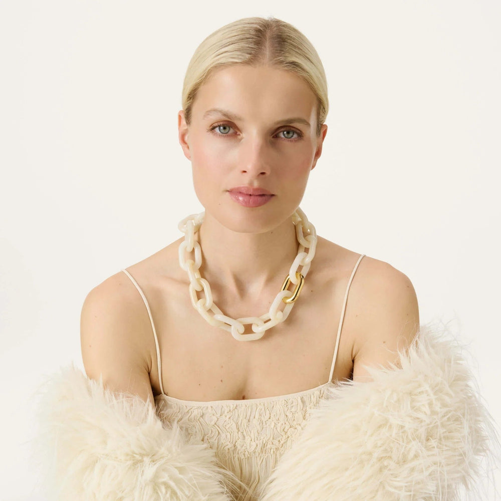 Vanessa Baroni Kette New Oval with gold, pearl marble, vergoldet
