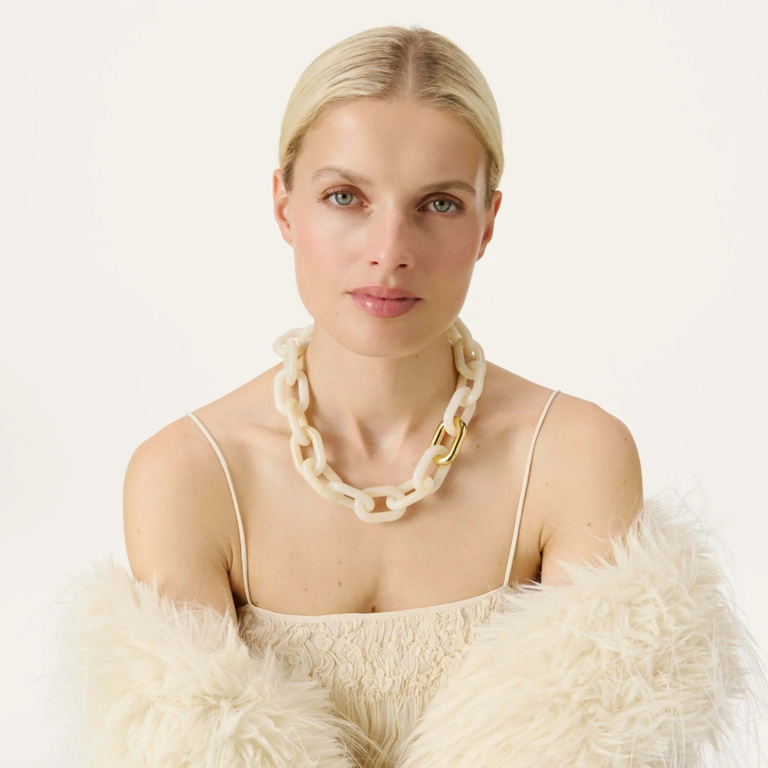 Vanessa Baroni Kette New Oval with gold, pearl marble, vergoldet