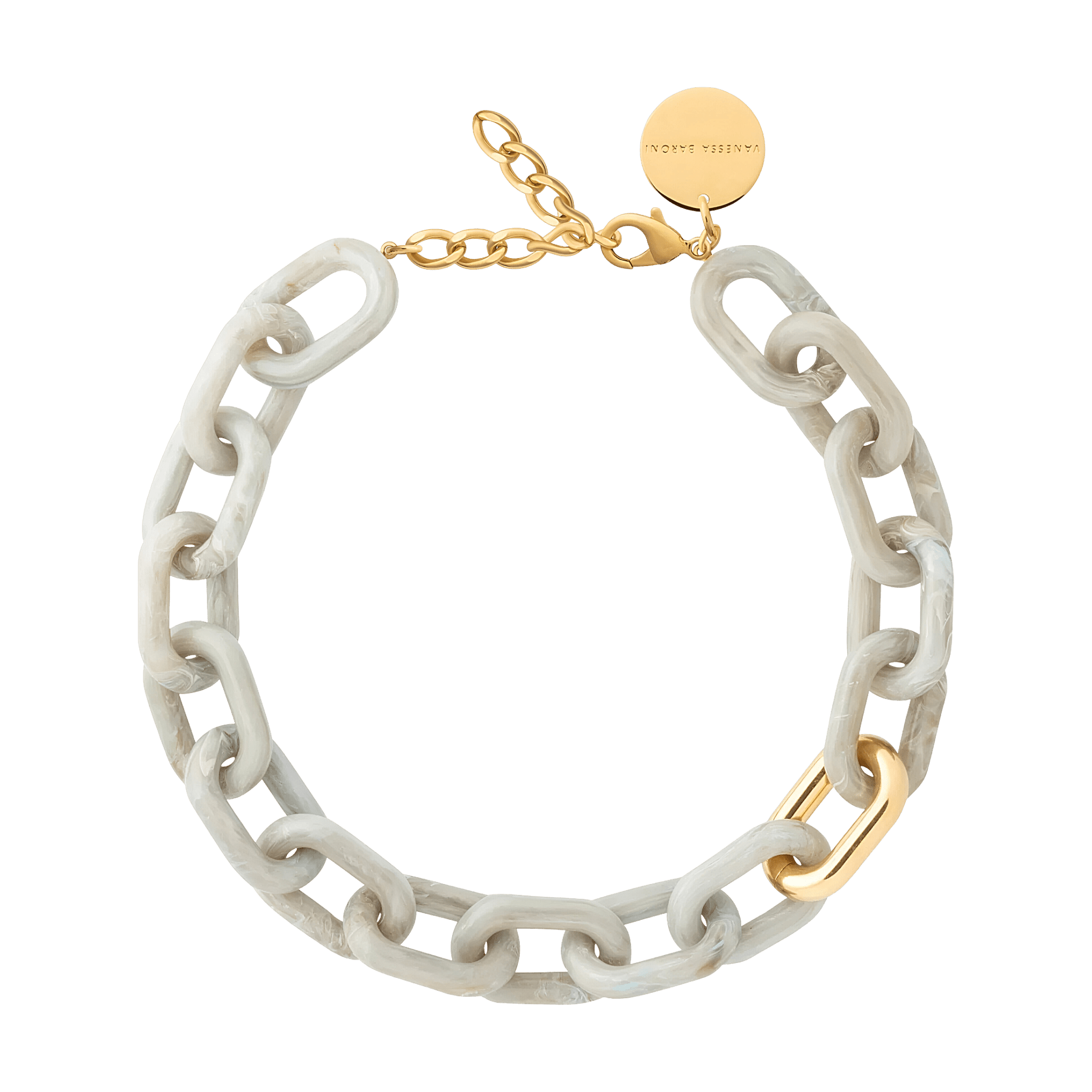 Vanessa Baroni Kette New Oval with gold, snow green marble, vergoldet