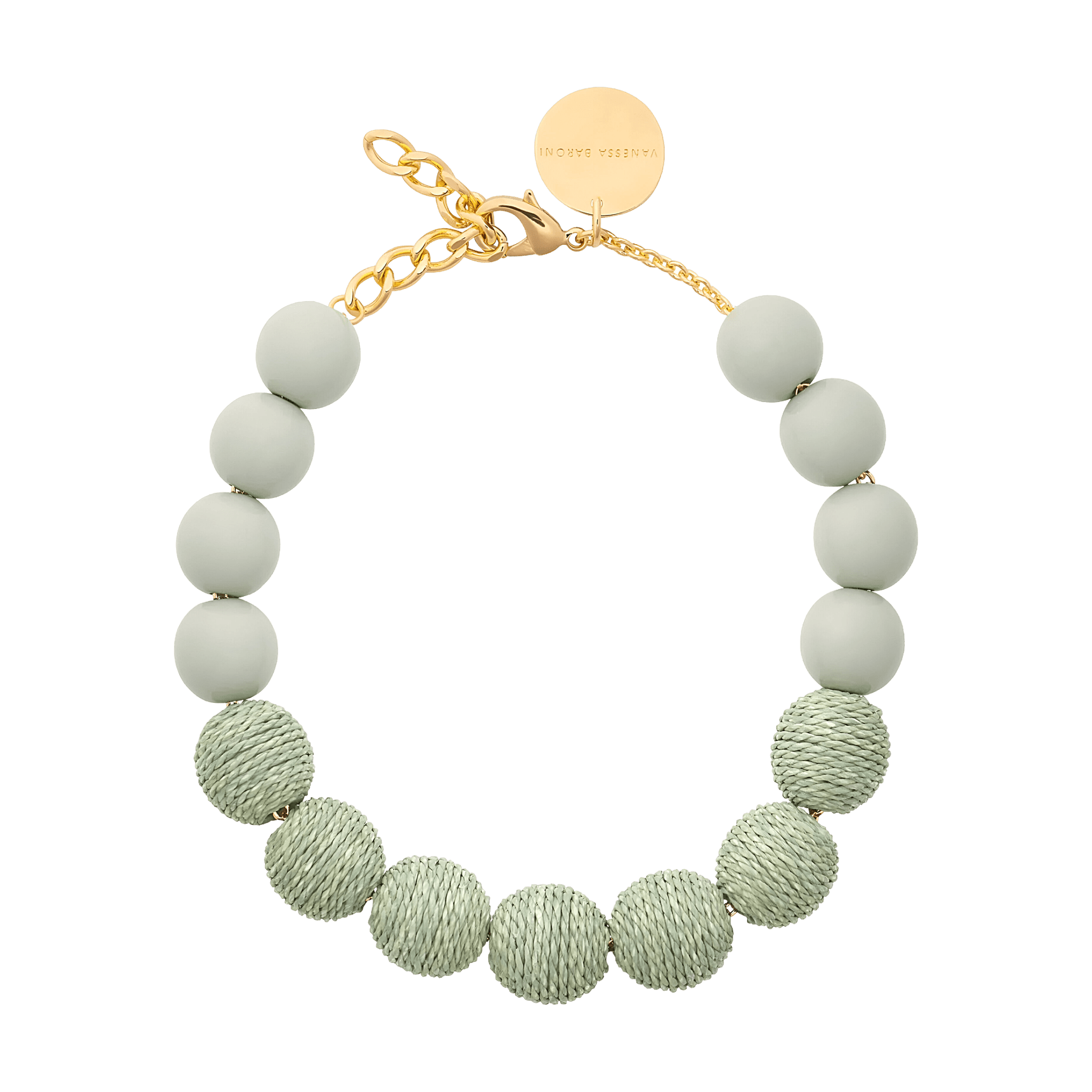 Vanessa Baroni Kette Raffia Beads, pistachio, vergoldet