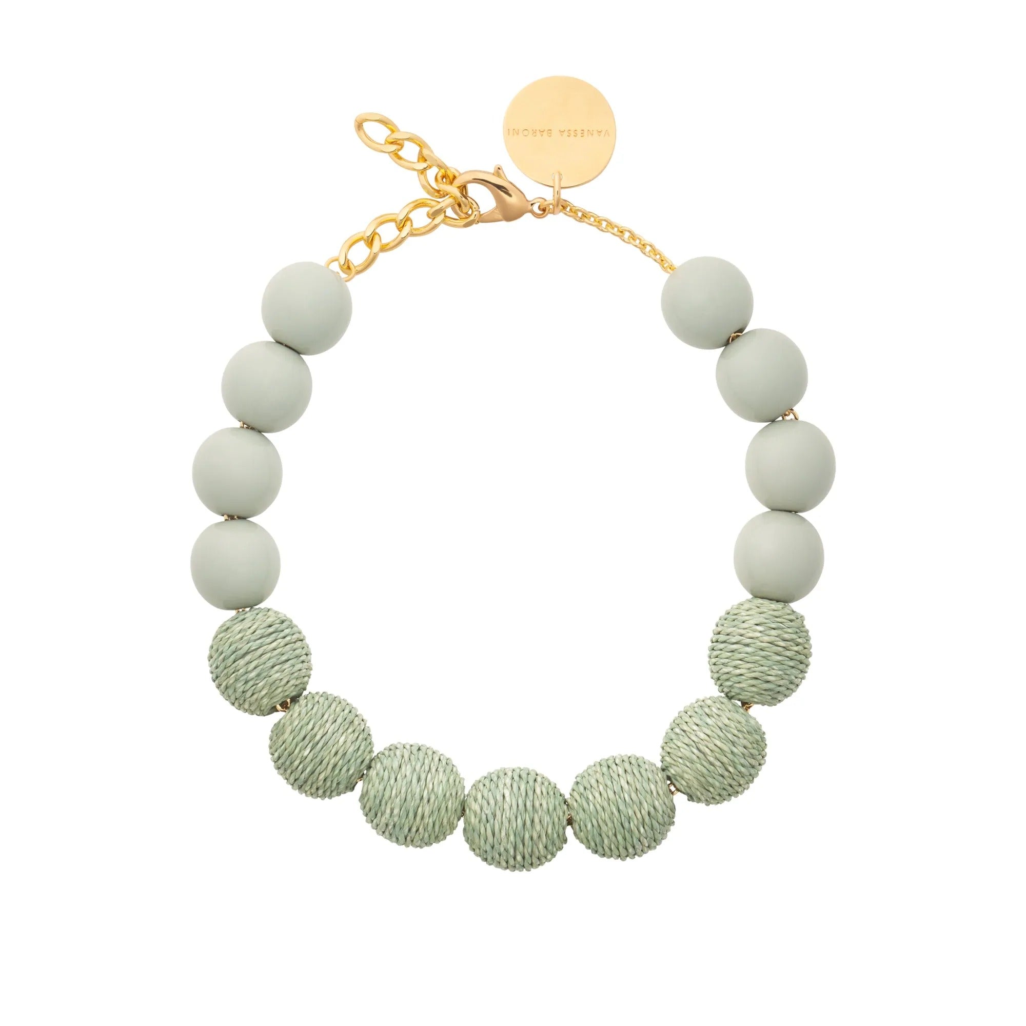 Vanessa Baroni Kette Raffia Beads, pistachio, vergoldet