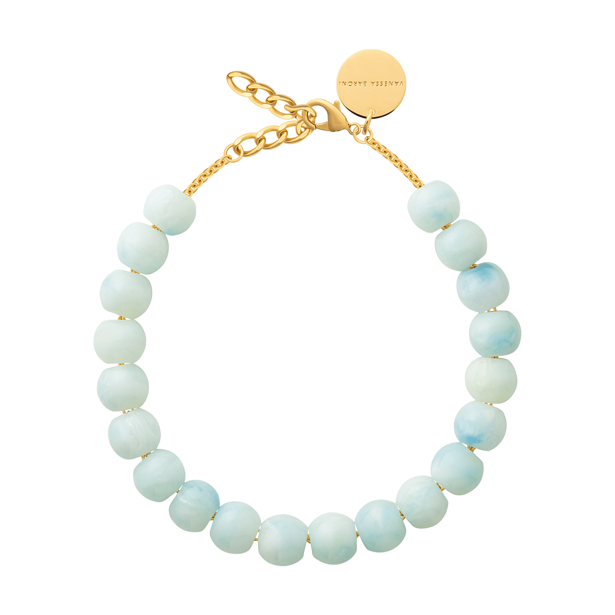 Vanessa Baroni Kette Small Beads, cloud marble, vergoldet