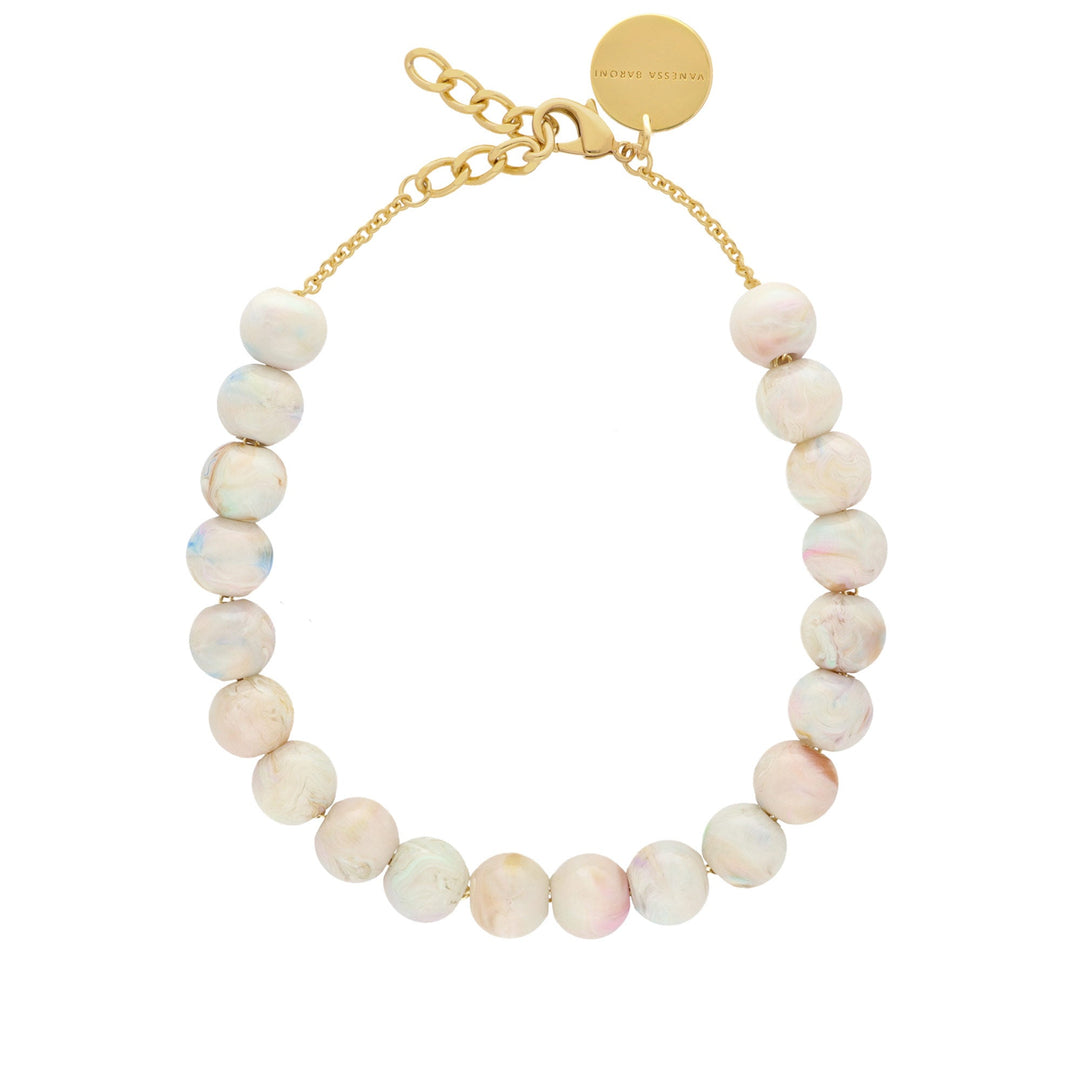 Vanessa Baroni Kette Small Beads Short, beige multi, vergoldet