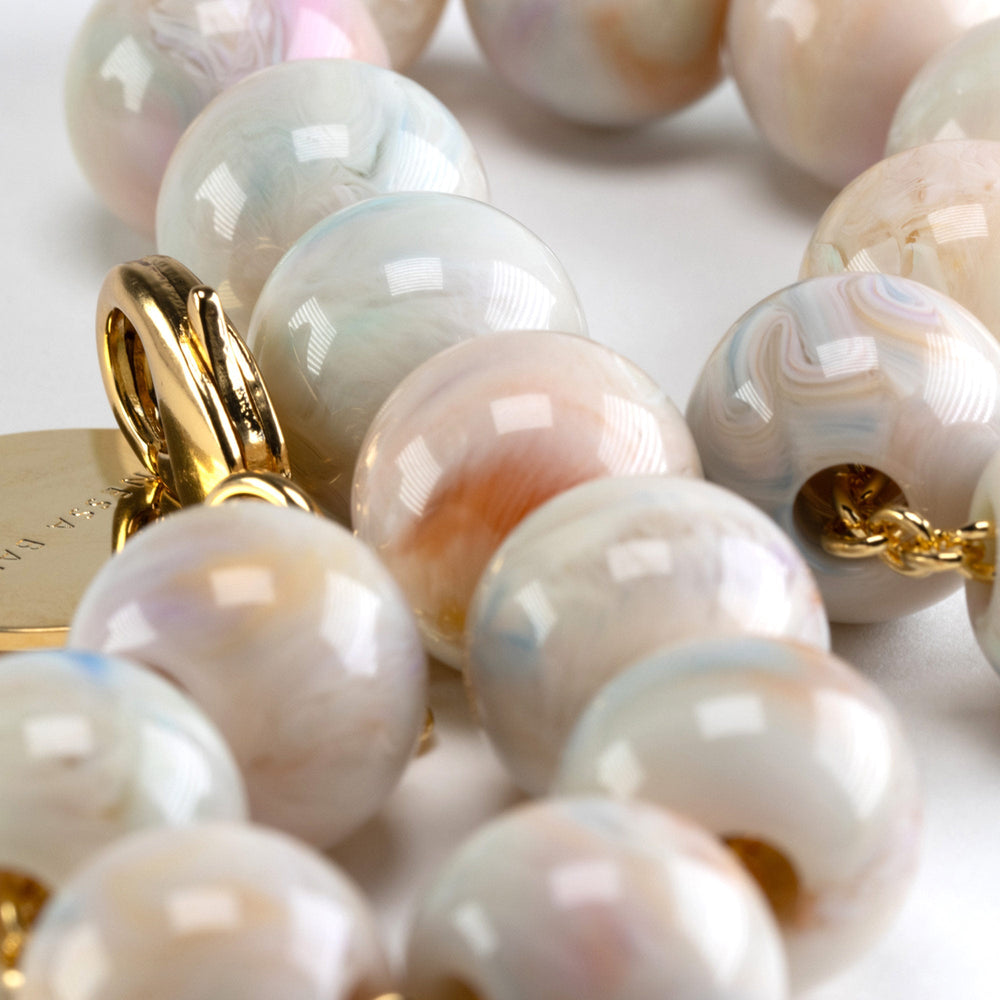 Vanessa Baroni Kette Small Beads Short, beige multi, vergoldet