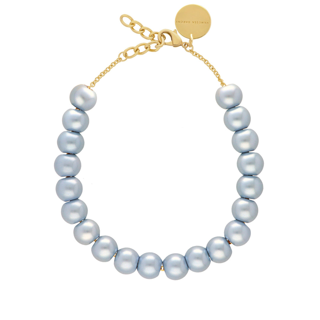 Vanessa Baroni Kette Small Beads Short, blue pearl, vergoldet