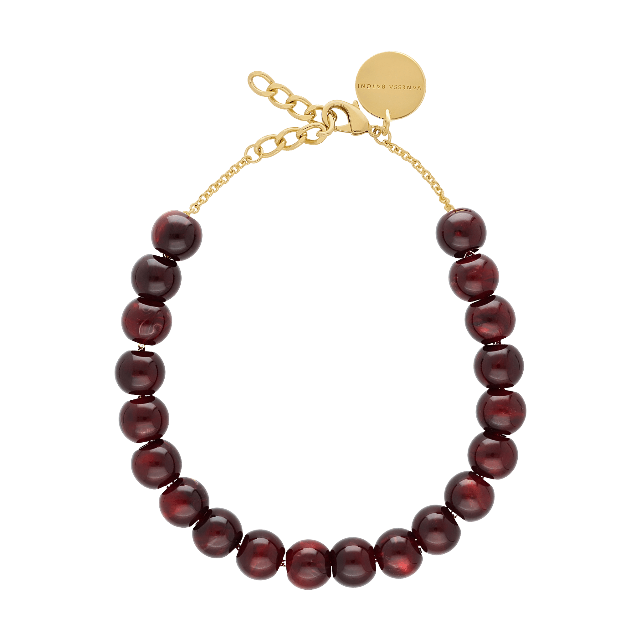 Vanessa Baroni Kette Small Beads Short, bordeaux marble, vergoldet