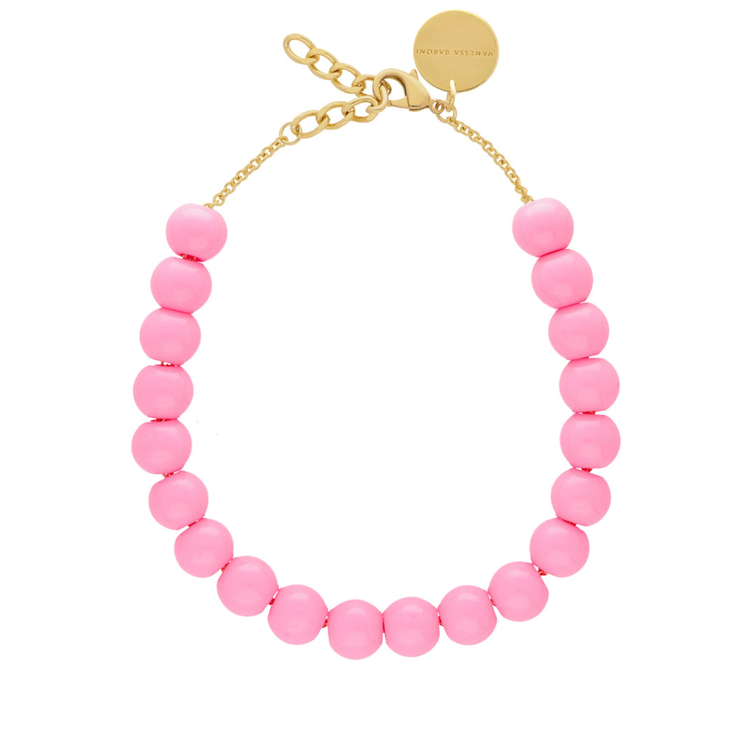 Vanessa Baroni Kette Small Beads Short, bubble gum, vergoldet
