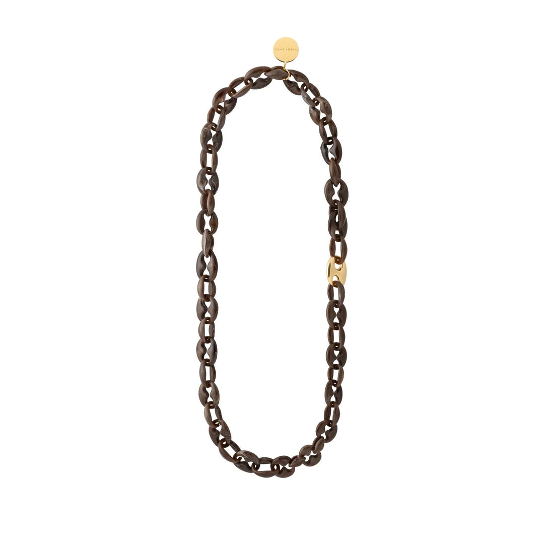Vanessa Baroni Kette Small Turtle Necklace Long, dark brown marble, vergoldet