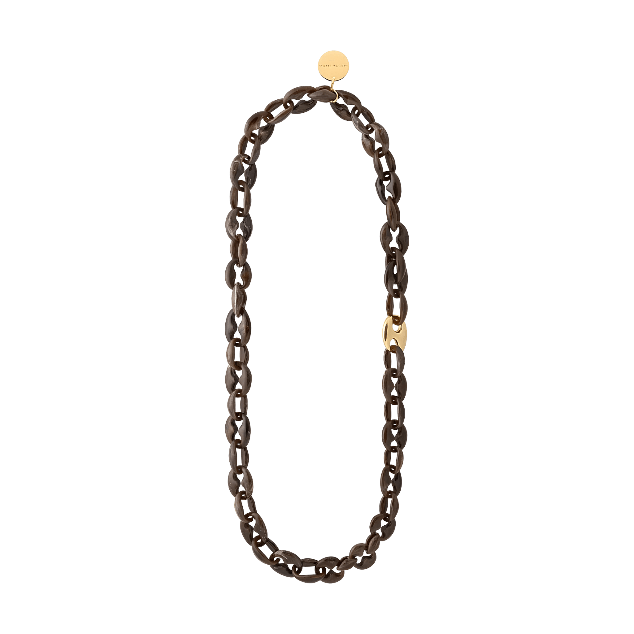 Vanessa Baroni Kette Small Turtle Necklace Long, dark brown marble, vergoldet