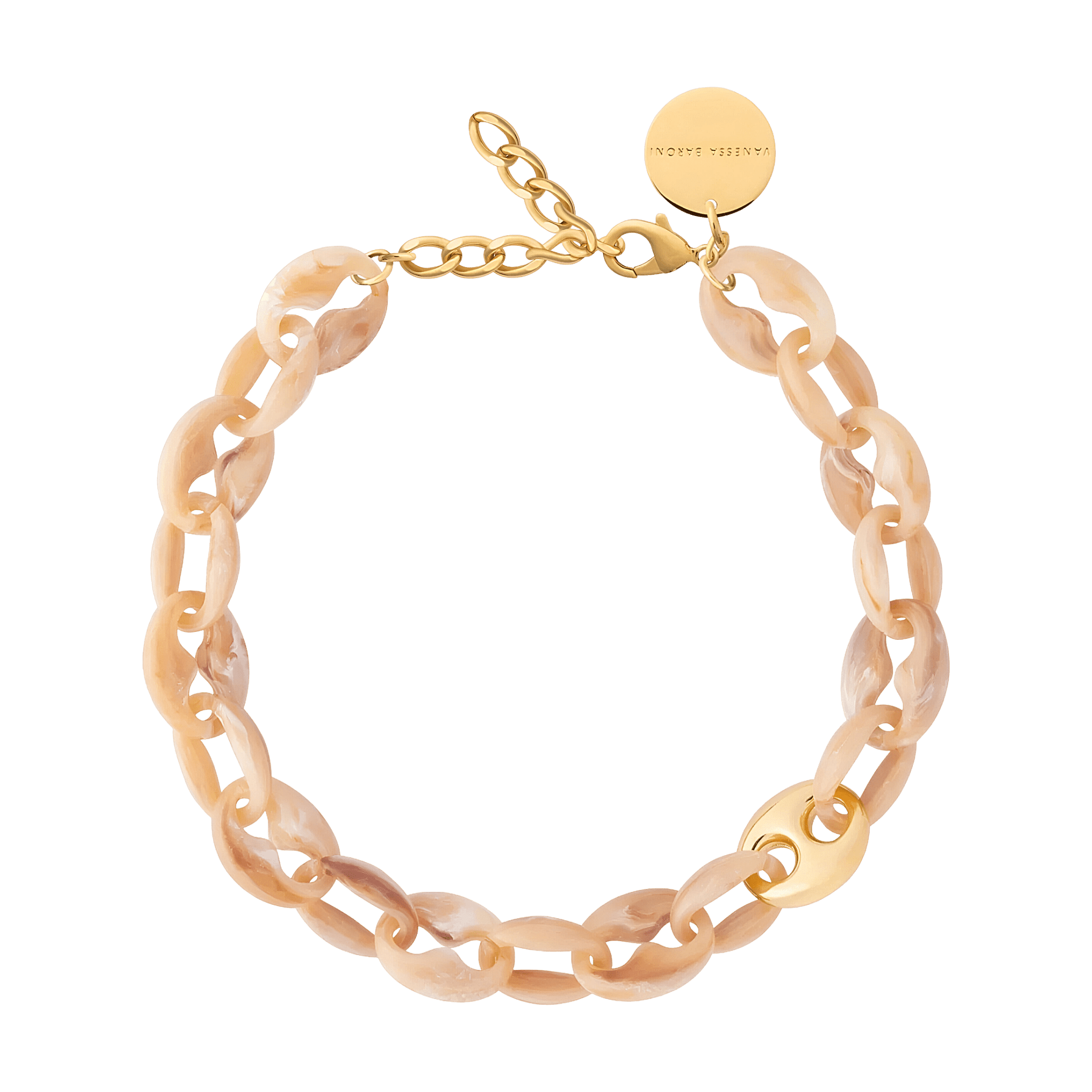 Vanessa Baroni Kette Small Turtle Necklace Short, creme brulee marble, vergoldet