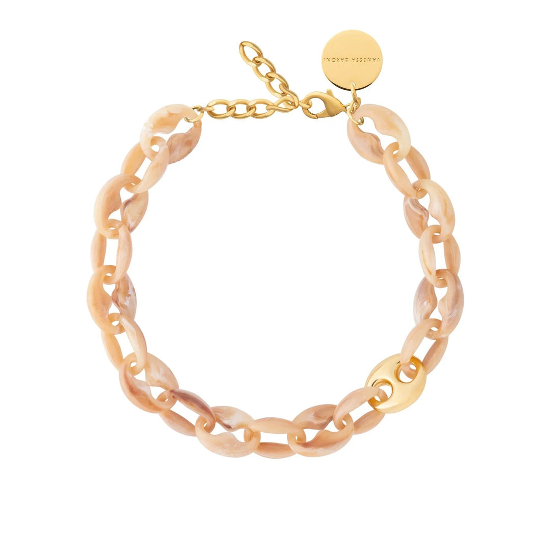 Vanessa Baroni Kette Small Turtle Necklace Short, creme brulee marble, vergoldet