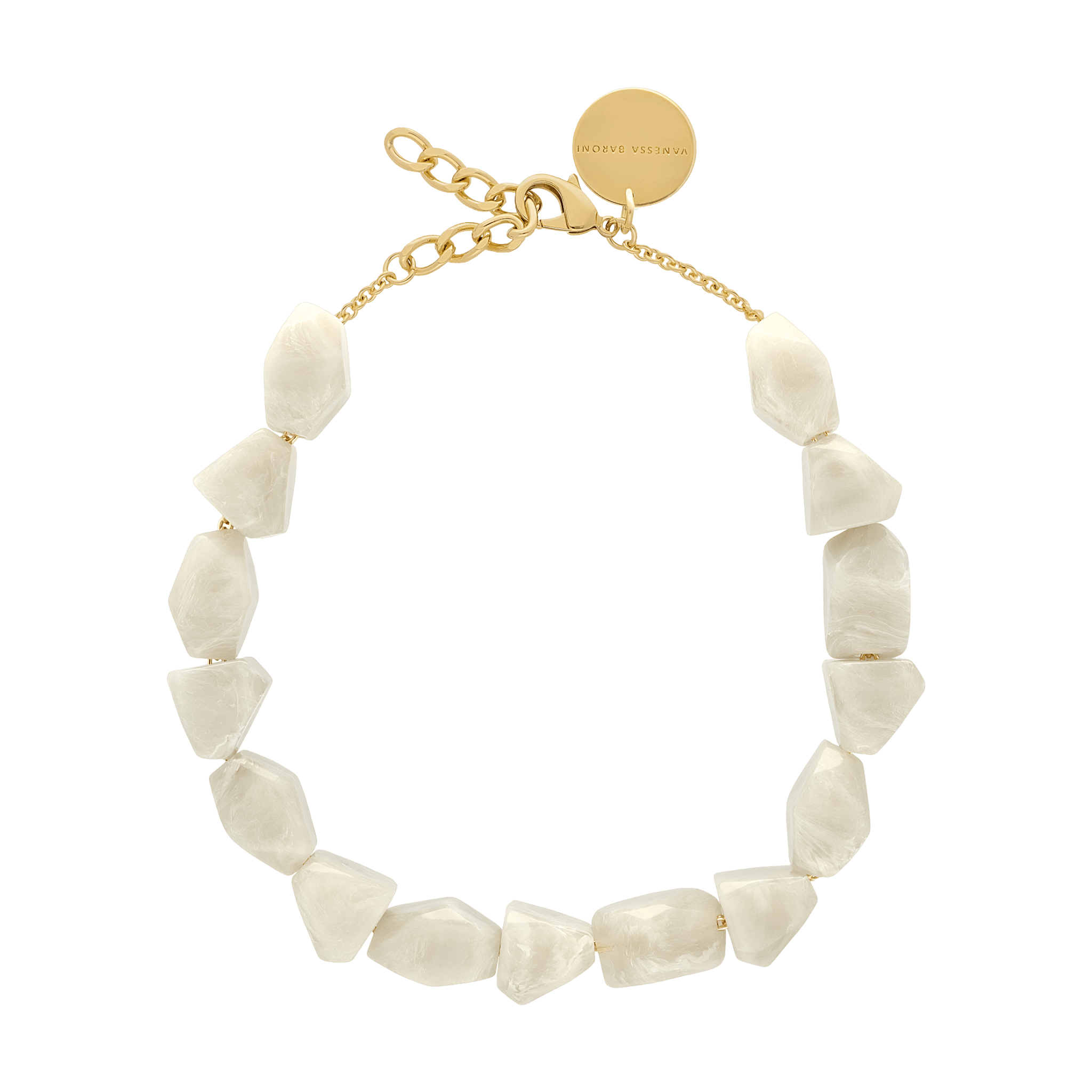 Vanessa Baroni Kette Stone Shaped, snow white marble, vergoldet