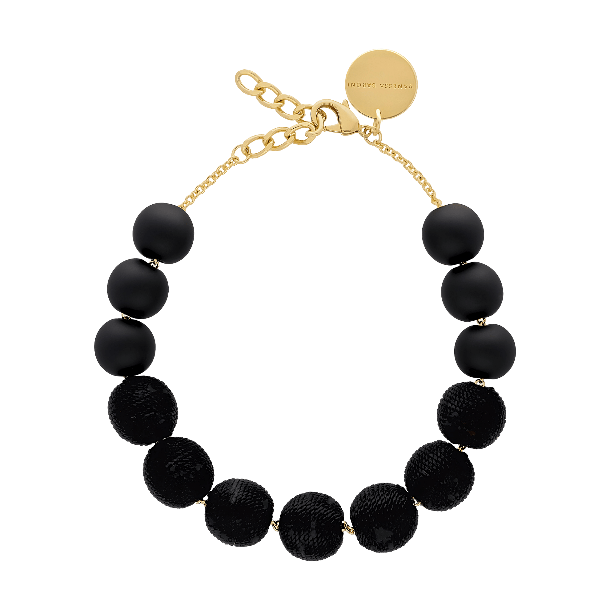 Vanessa Baroni Kette Wrapped Beads, matt black, vergoldet