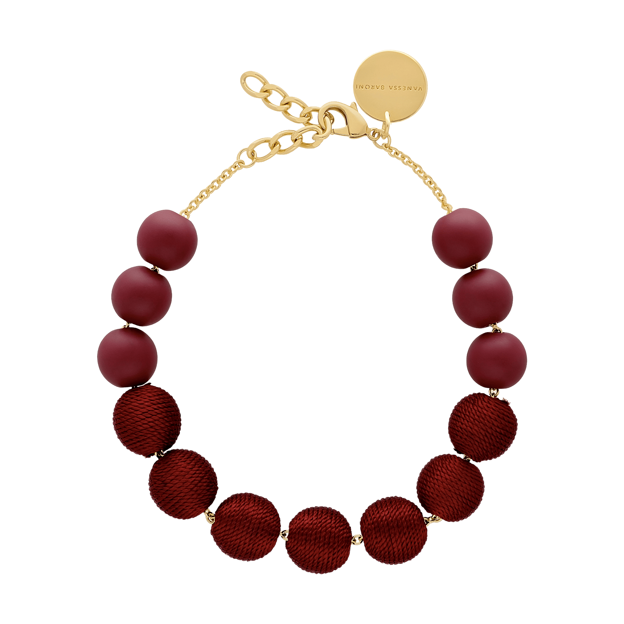 Vanessa Baroni Kette Wrapped Beads, matt bordeaux, vergoldet