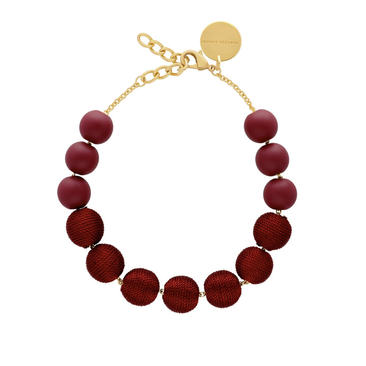 Vanessa Baroni Kette Wrapped Beads, matt bordeaux, vergoldet