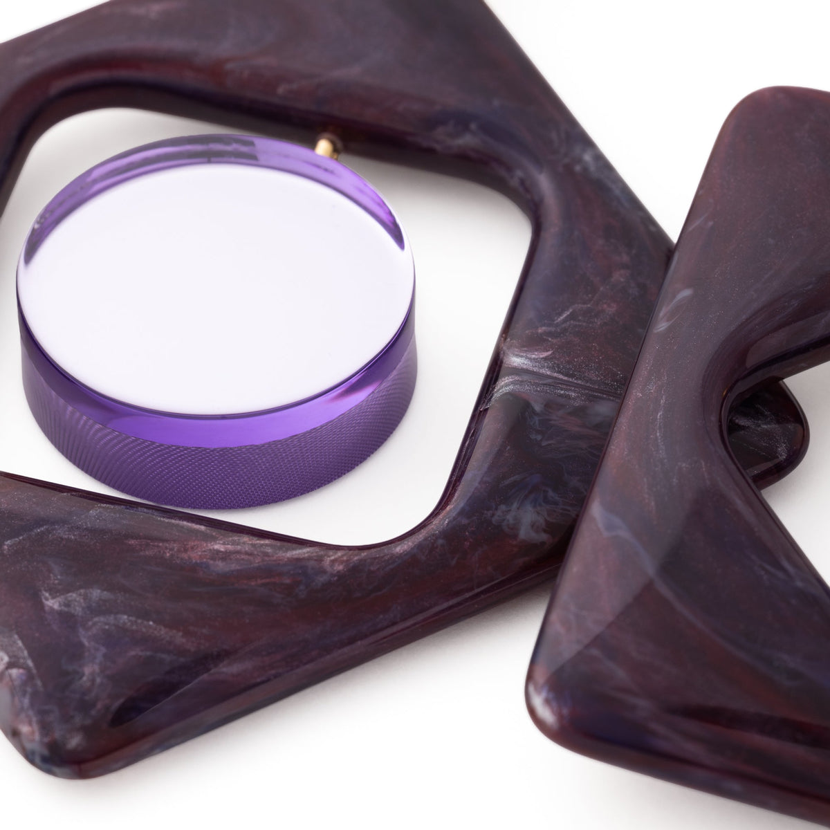Vanessa Baroni Ohrringe Big Geometric Galaxy with gold, aubergine marble, vergoldet
