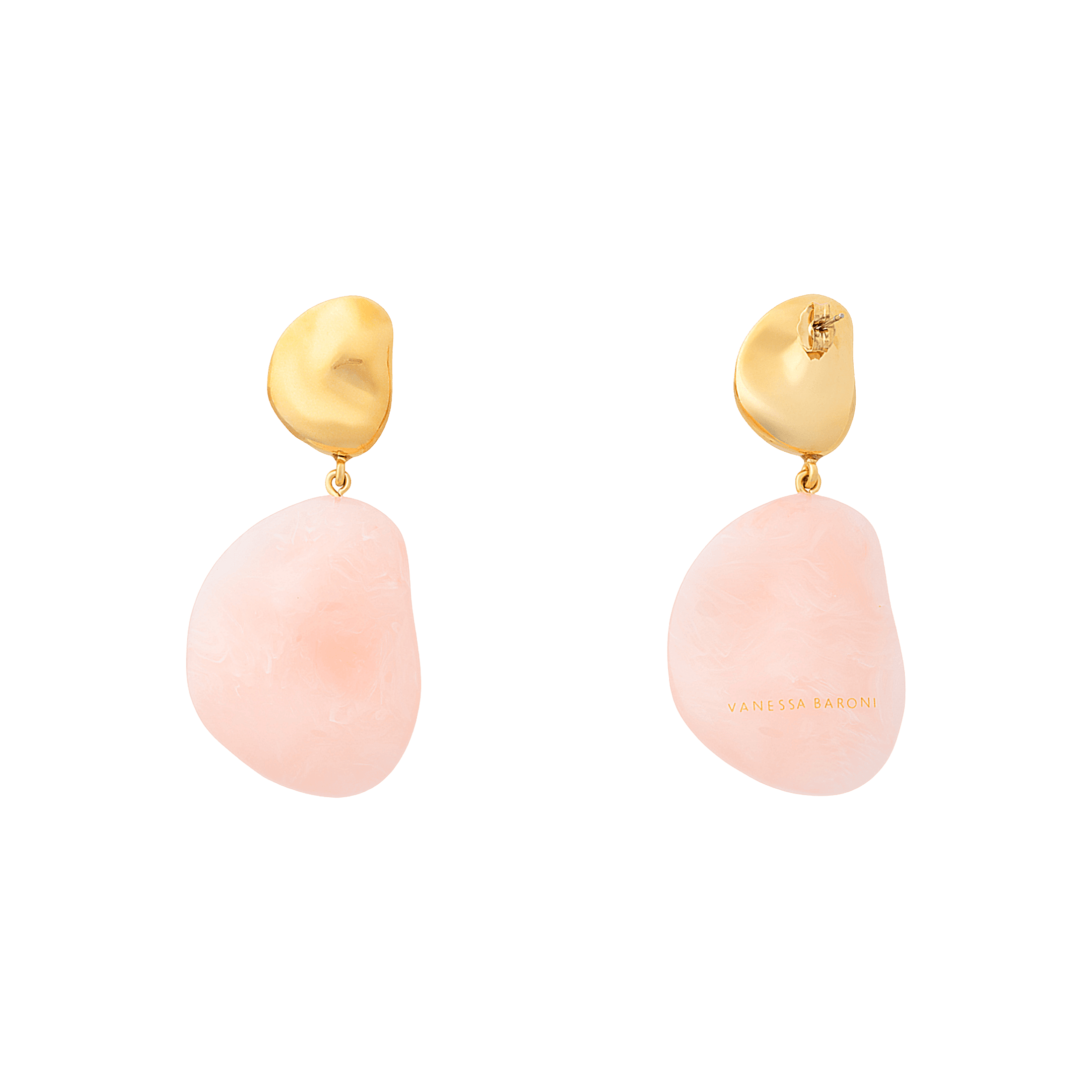 Vanessa Baroni Ohrringe Double Nugget, gold - peach sorbet, vergoldet