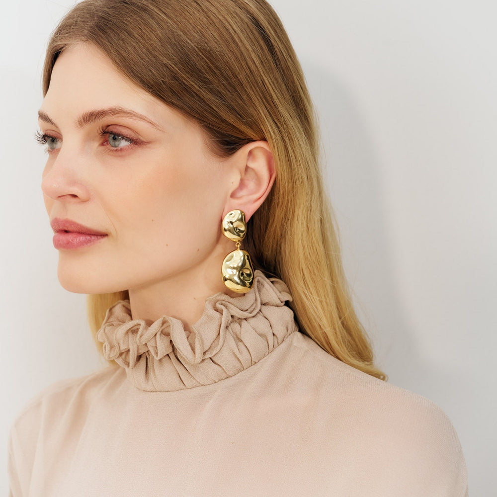 Vanessa Baroni Ohrringe Double Nugget, gold, vergoldet
