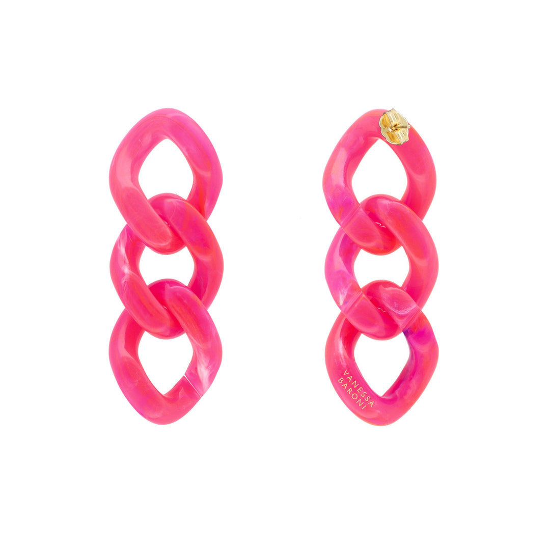 Vanessa Baroni Ohrringe New Flat Chain, fuchsia marble, vergldet