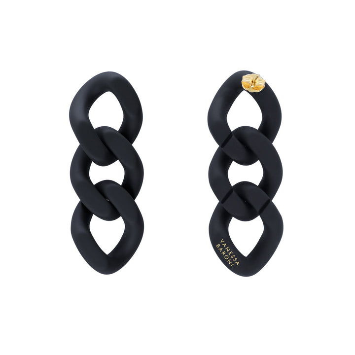 Vanessa Baroni Ohrringe New Flat Chain, matt black, vergoldet