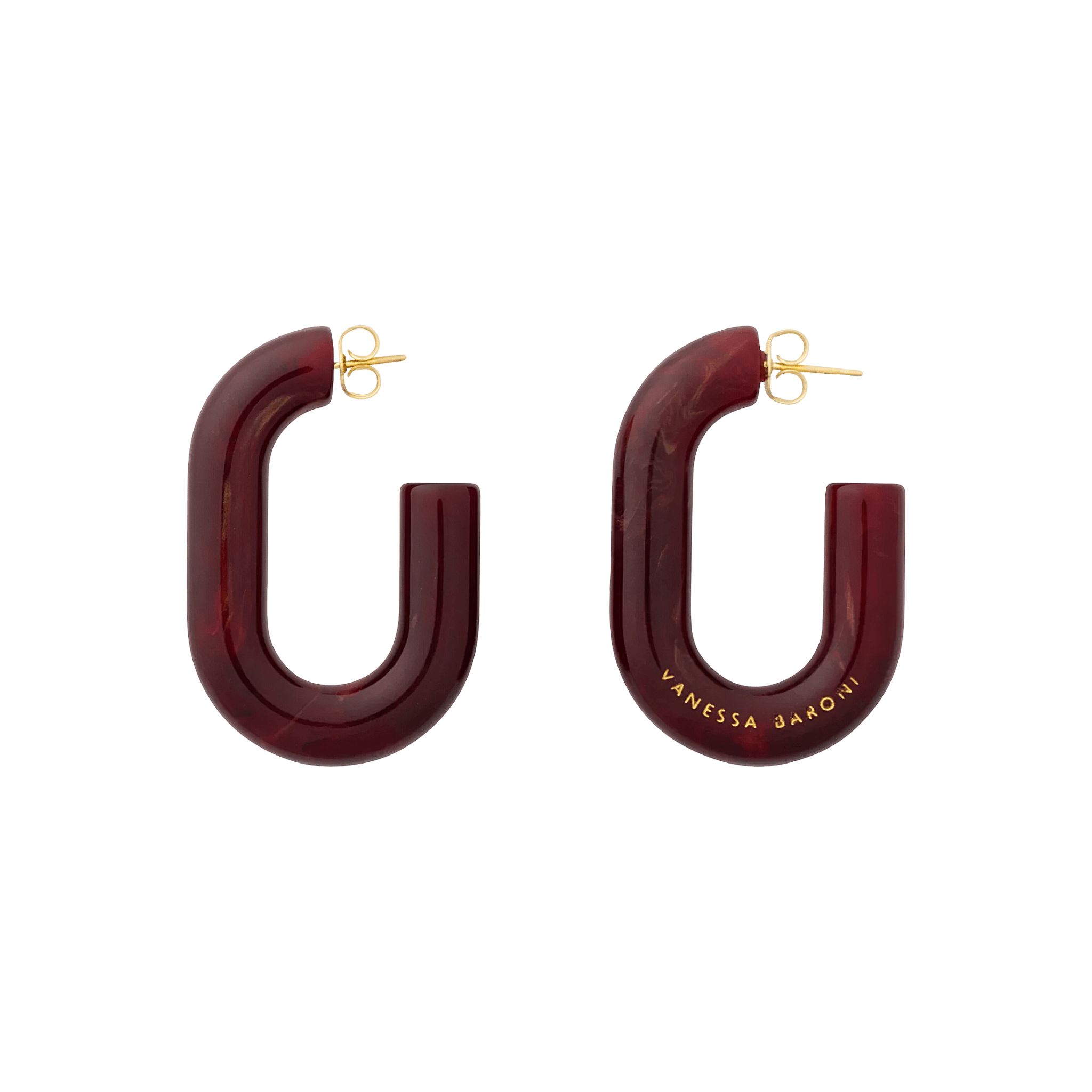 Vanessa Baroni Ohrringe New Oval, bordeaux marble, vergoldet