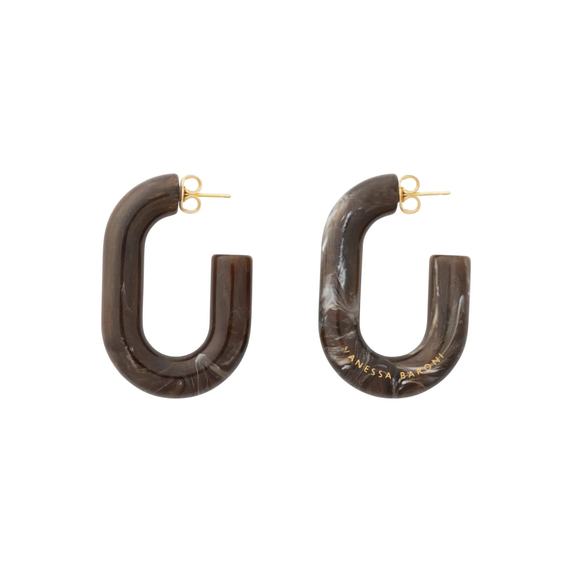 Vanessa Baroni Ohrringe New Oval, dark brown marble, vergoldet