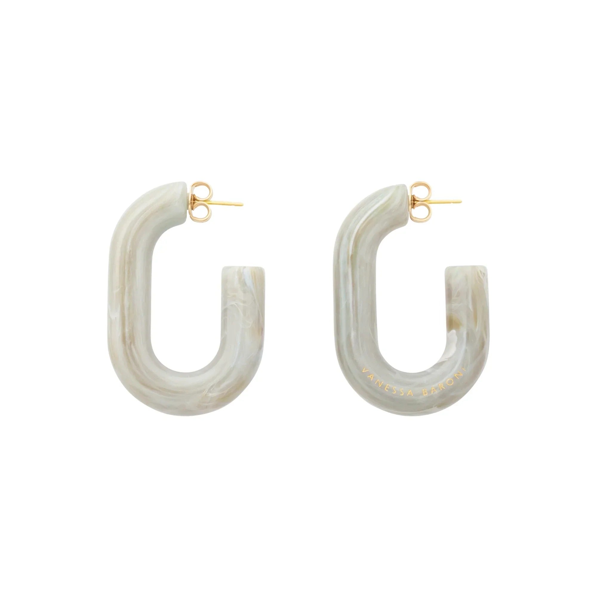 Vanessa Baroni Ohrringe New Oval, snow green marble, vergoldet