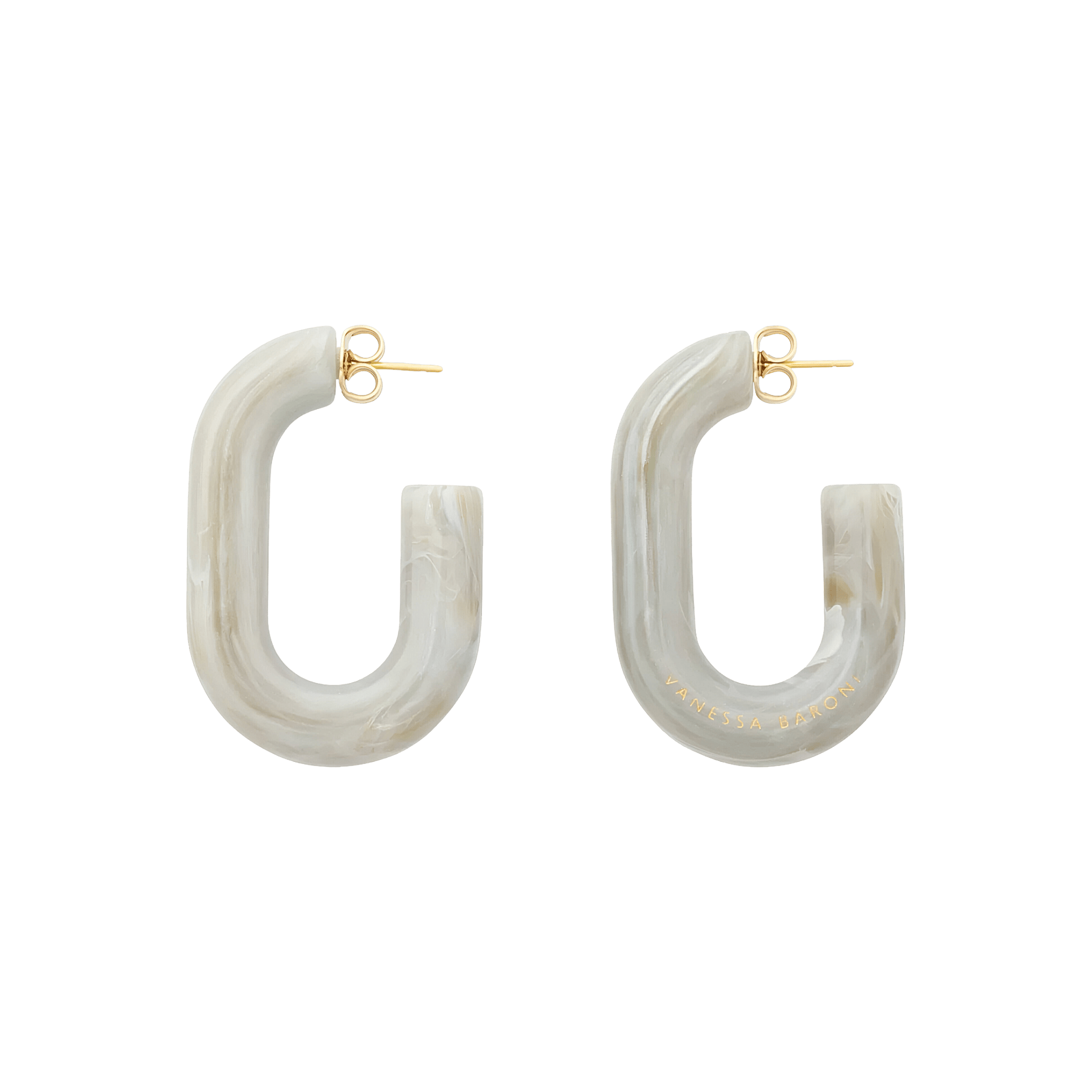 Vanessa Baroni Ohrringe New Oval, snow green marble, vergoldet