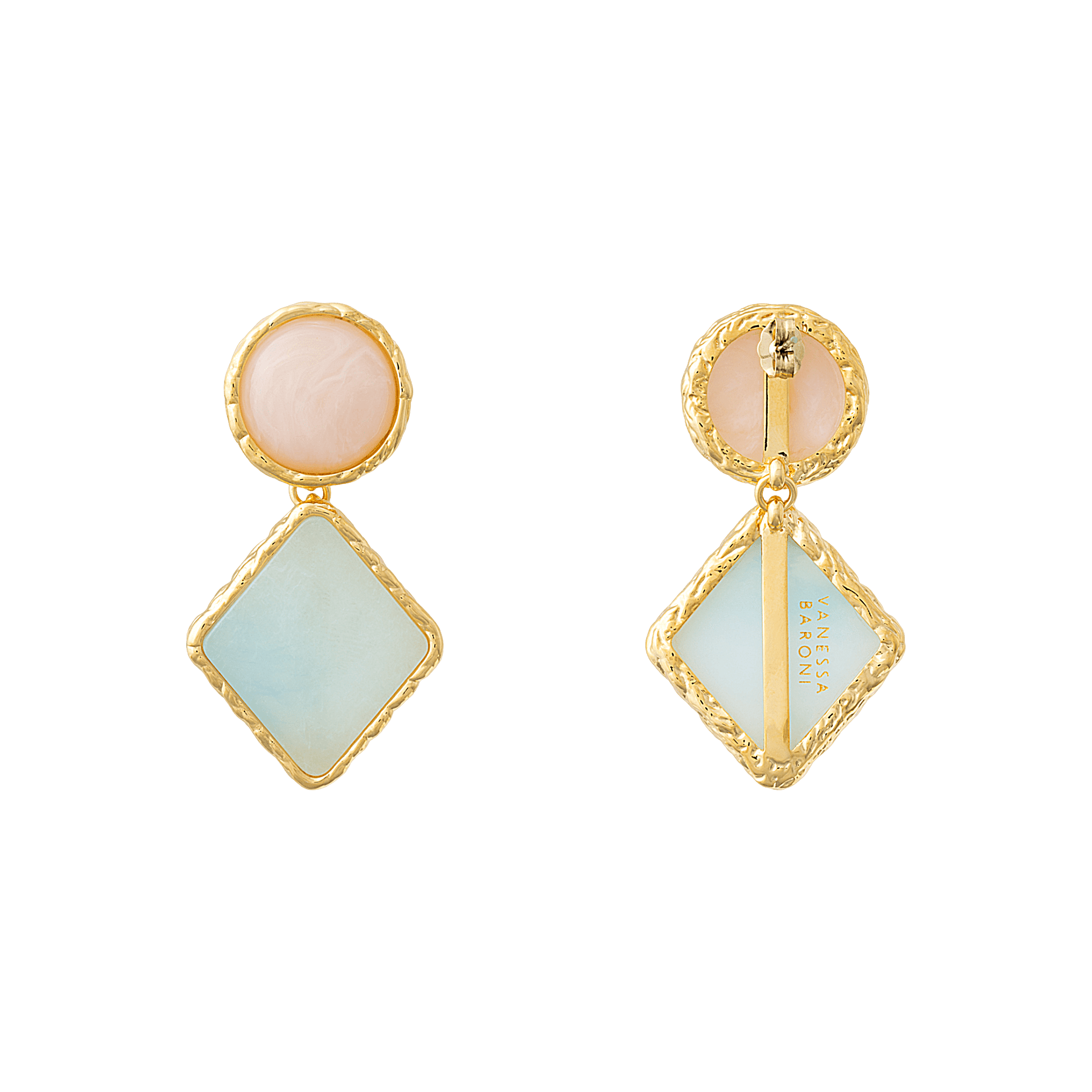 Vanessa Baroni Ohrringe Vintage Geometric, latte marble - cloud marble, vergoldet