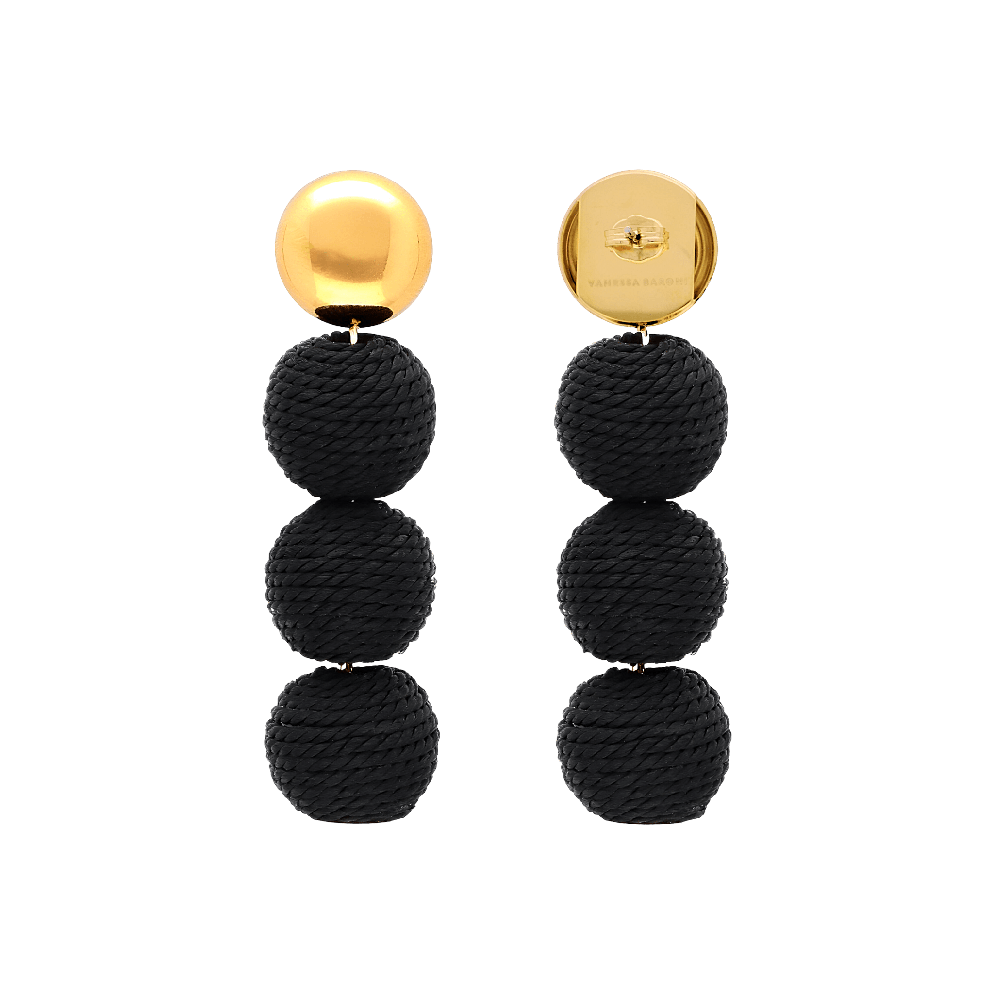 Vanessa Baroni Ohrringe Wrapped Small Beads, black, vergoldet