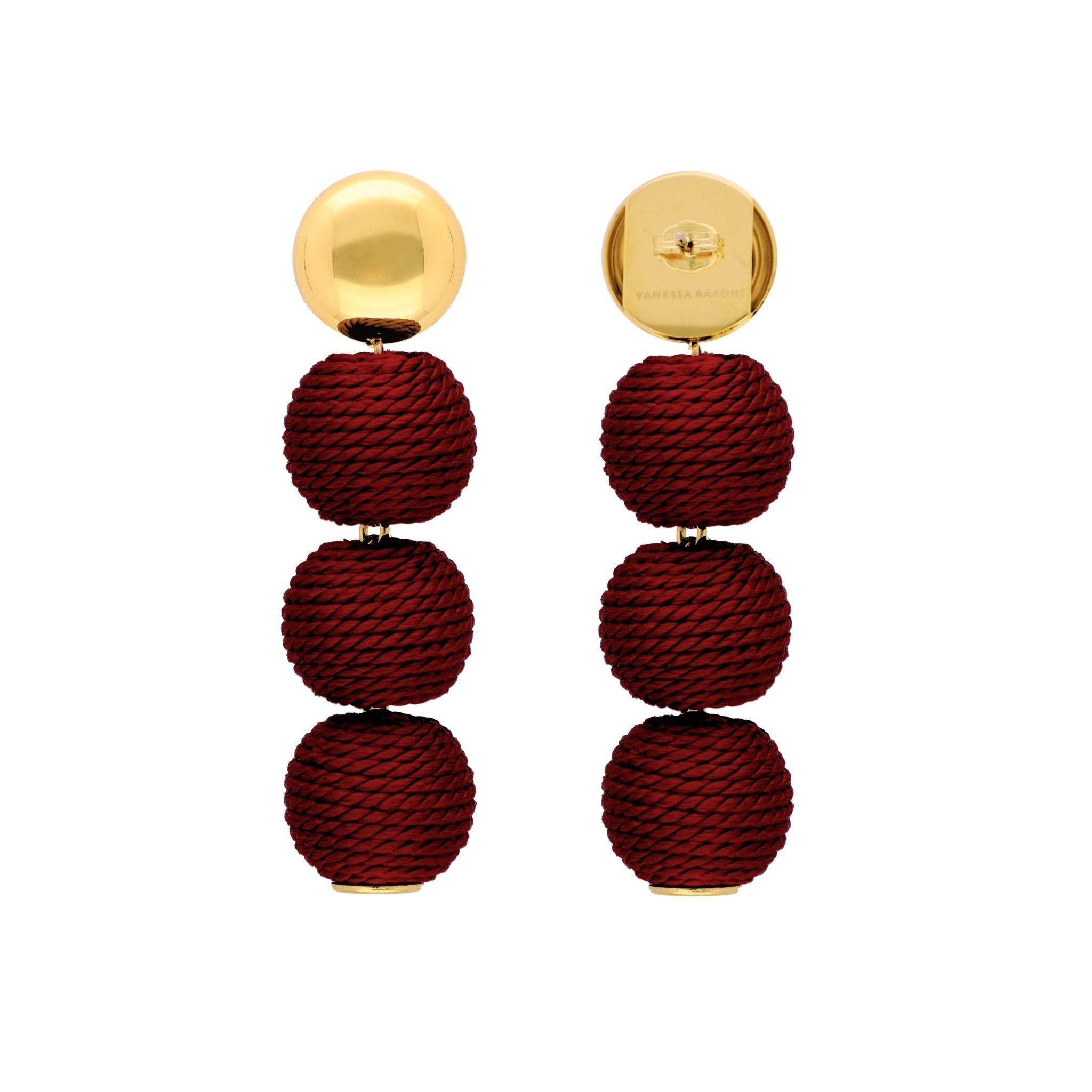 Vanessa Baroni Ohrringe Wrapped Small Beads, bordeaux, vergoldet