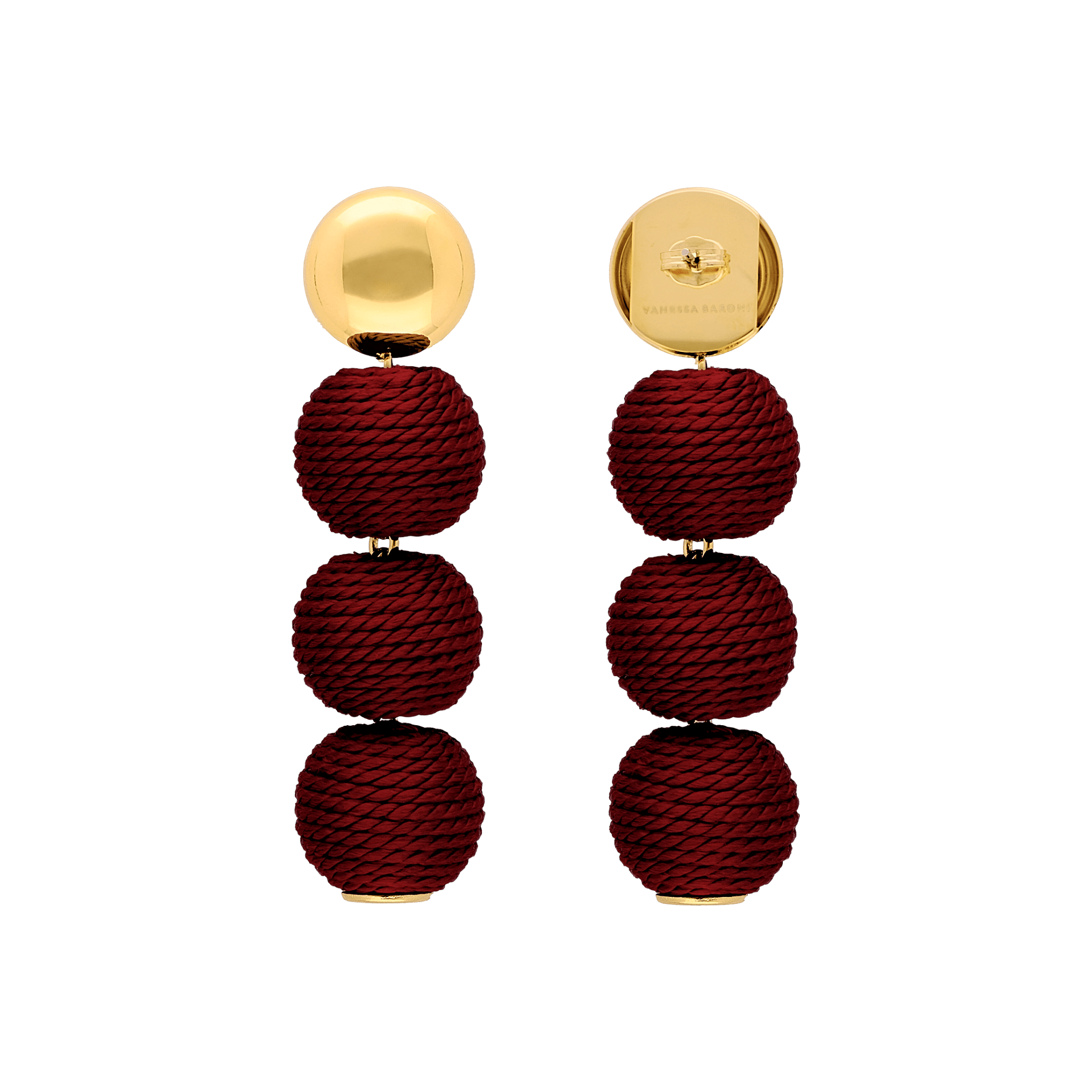 Vanessa Baroni Ohrringe Wrapped Small Beads, bordeaux, vergoldet