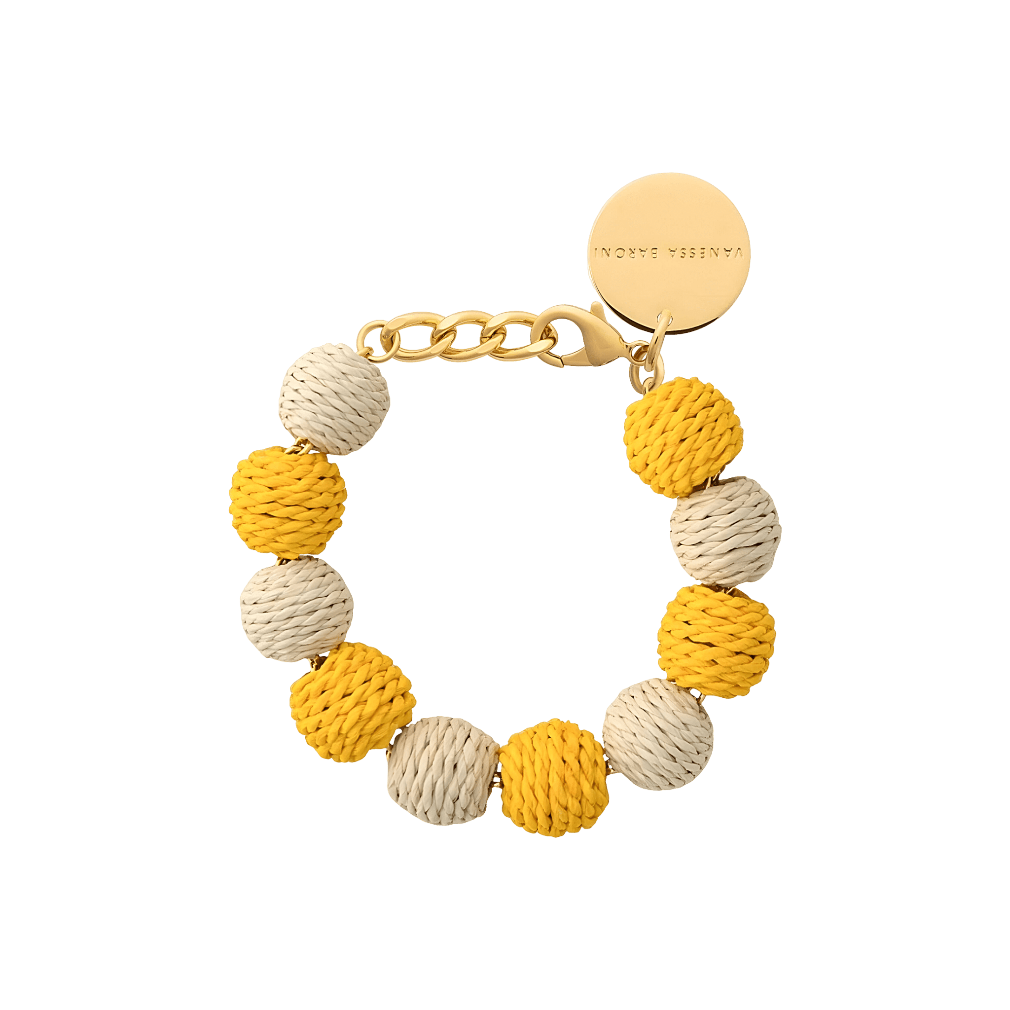 Vanessa Baroni x BONSOL Armband Raffia Small Beads, yellow - sand, vergoldet